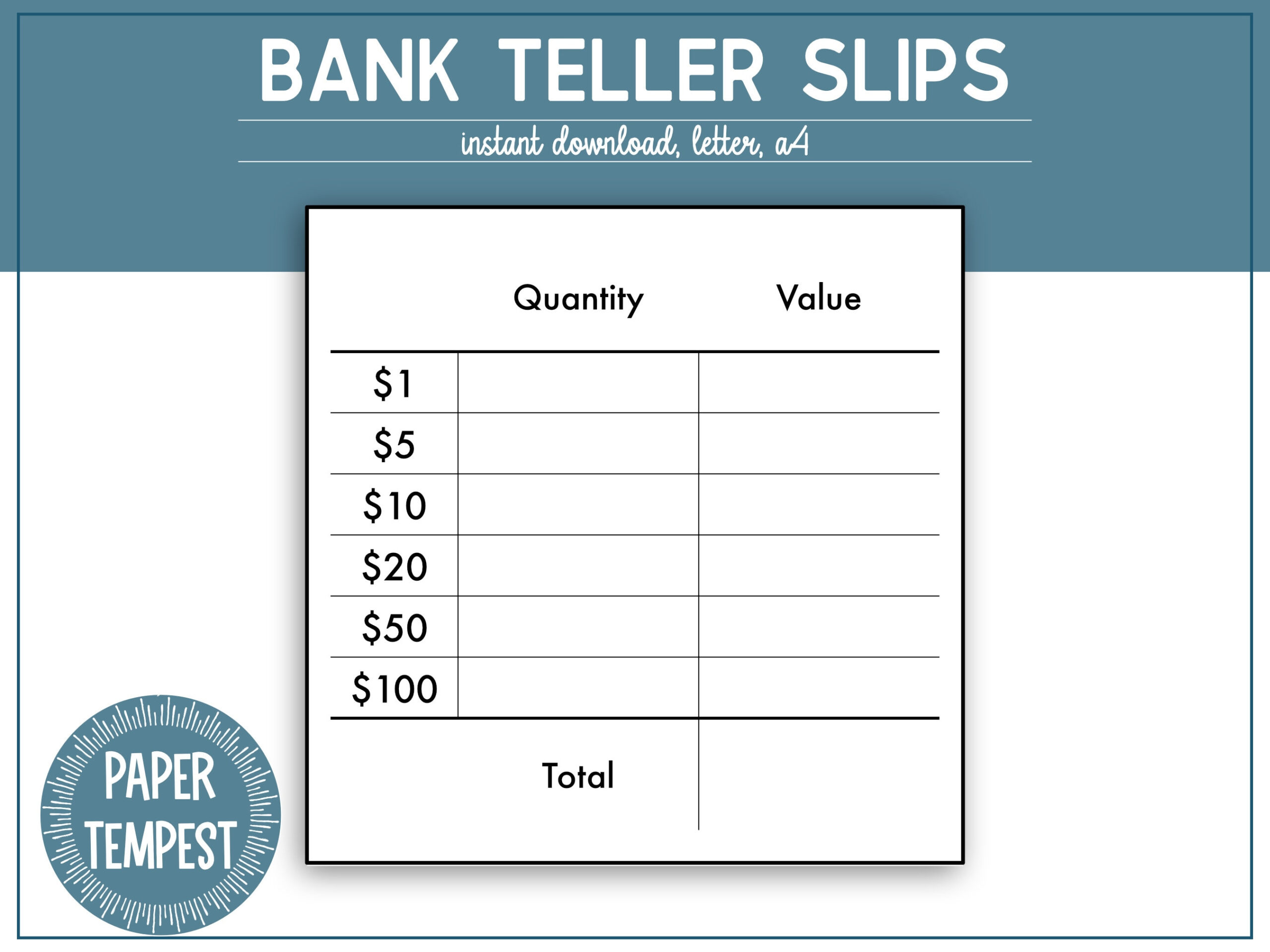 Printable Bank Teller Slips, Cash Breakdown Sheet, Cash Stuffing within Teller Slip Printable Free