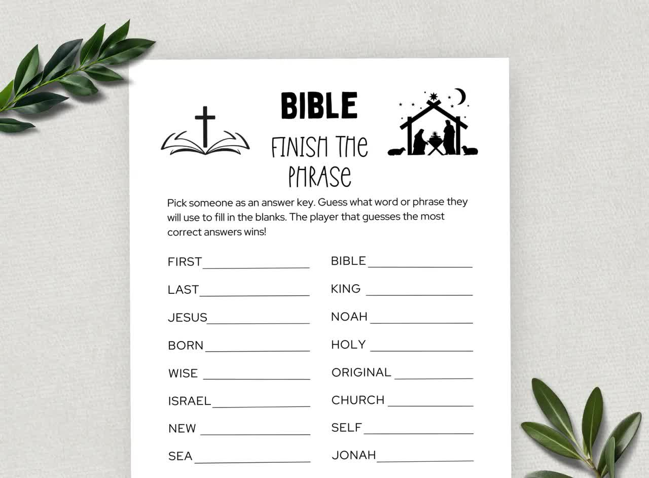 Printable Bible Finish The Phrase, Bible Games, Fun Christian Youth Group Game, Sunday School, Church Study Activity For Kids And Adults inside Christian Games For Adults Printable