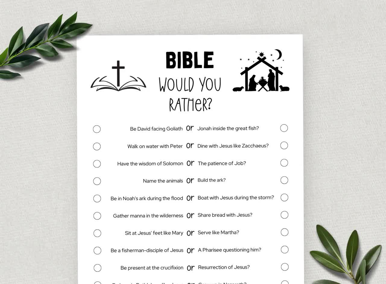 Printable Bible Would You Rather, This Or That, Bible Games, Fun Christian Youth Group Game, Sunday School, Church Study Activity for Christian Games For Adults Printable