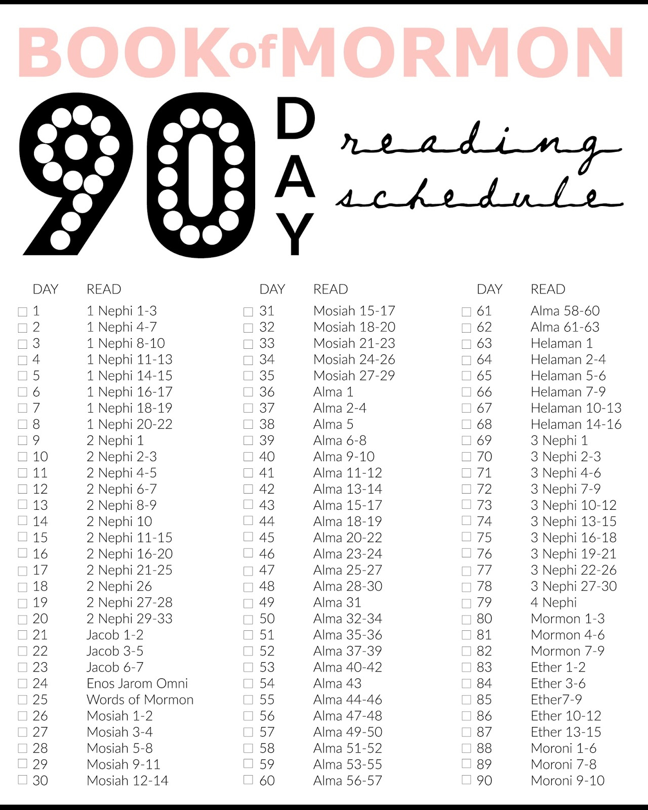 Printable: Book Of Mormon 90 Days Reading Chart | Audrey Fuller with regard to Book of Mormon Reading Chart Free Printable