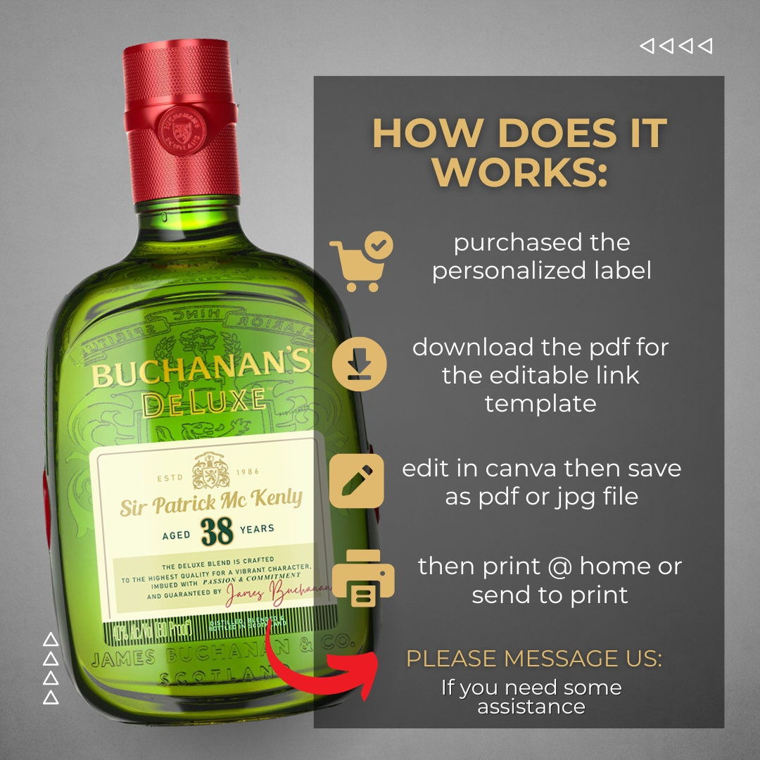 Printable Buchanan Deluxe Whisky Customized Editable | Best Man regarding Printable Buchanan&amp;#039;S Label Template