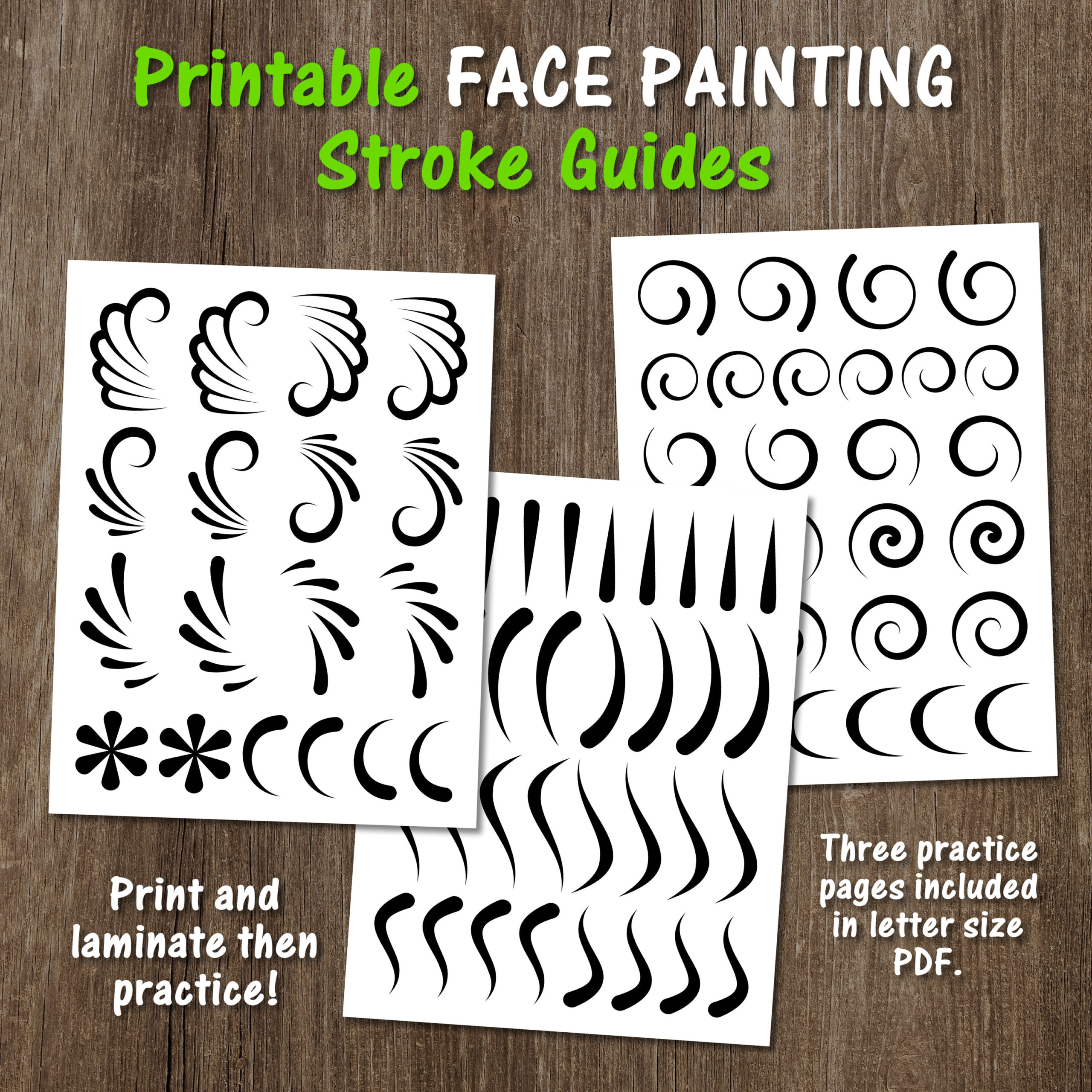 Printable Face Paint Practice Guides, Face Paint Practice Board, Face Paint Line Work Practice, Face Paint Practice Strokes, Traceable for Free Printable Face Painting Stencils