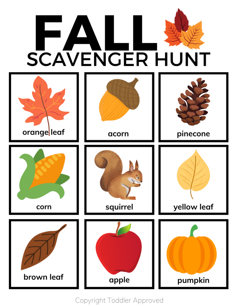 Printable Fall Scavenger Hunt - Toddler Approved regarding Fall Scavenger Hunt Free Printable