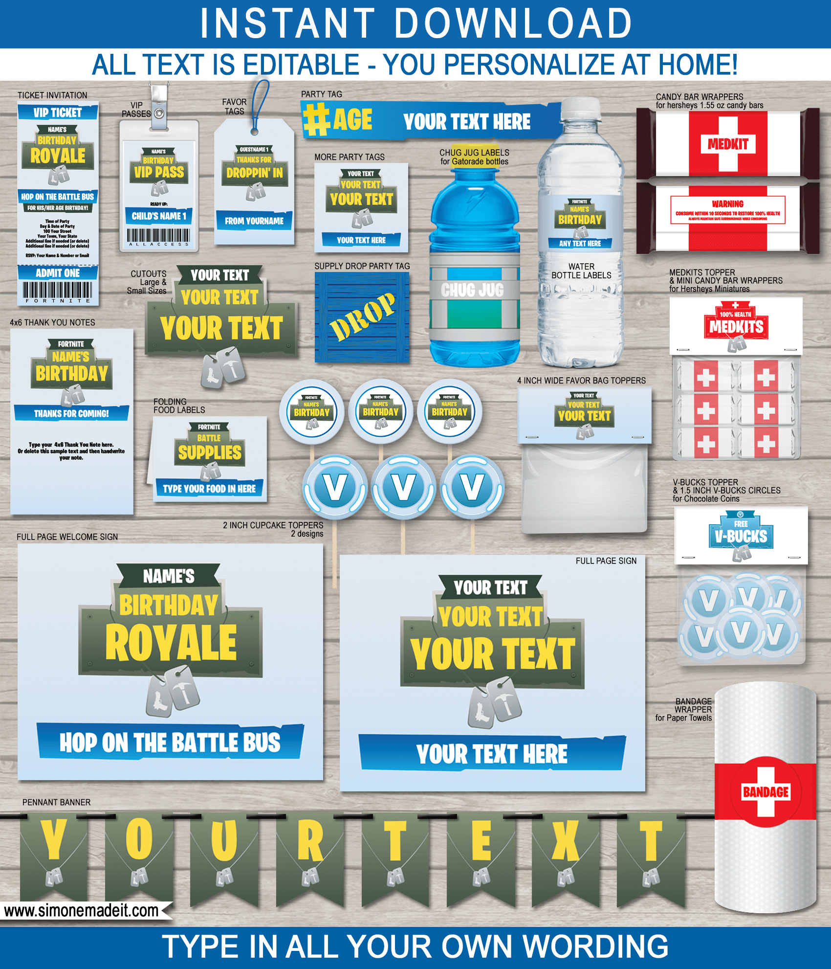 Printable Fortnite Birthday Party Decorations &amp;amp; Invitations throughout Fortnite Chug Jug Printable Free Soda Can