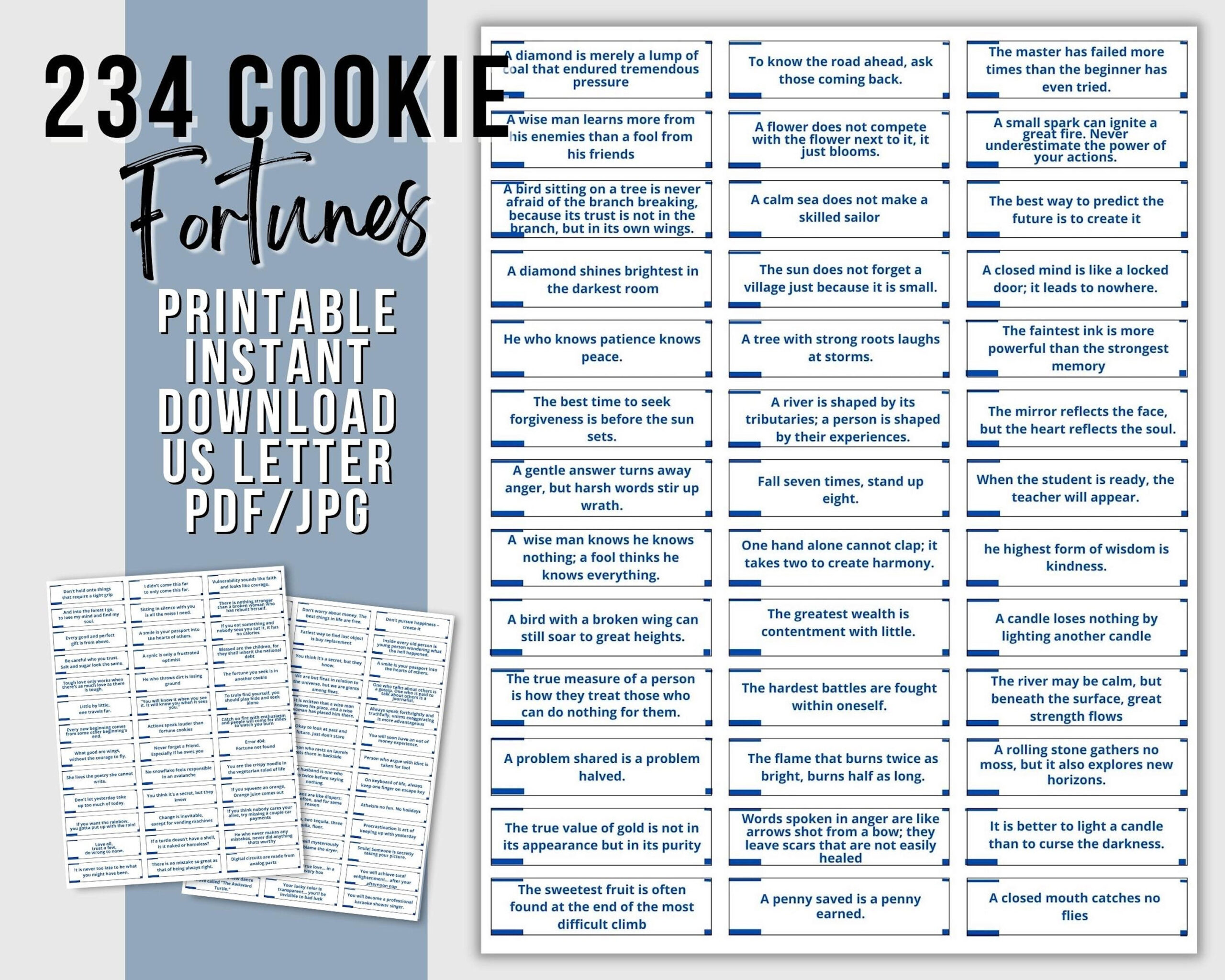 Printable Fortunes For Diy Fortune Cookie, Custom Party Favors in Fortune Cookie Messages Printable