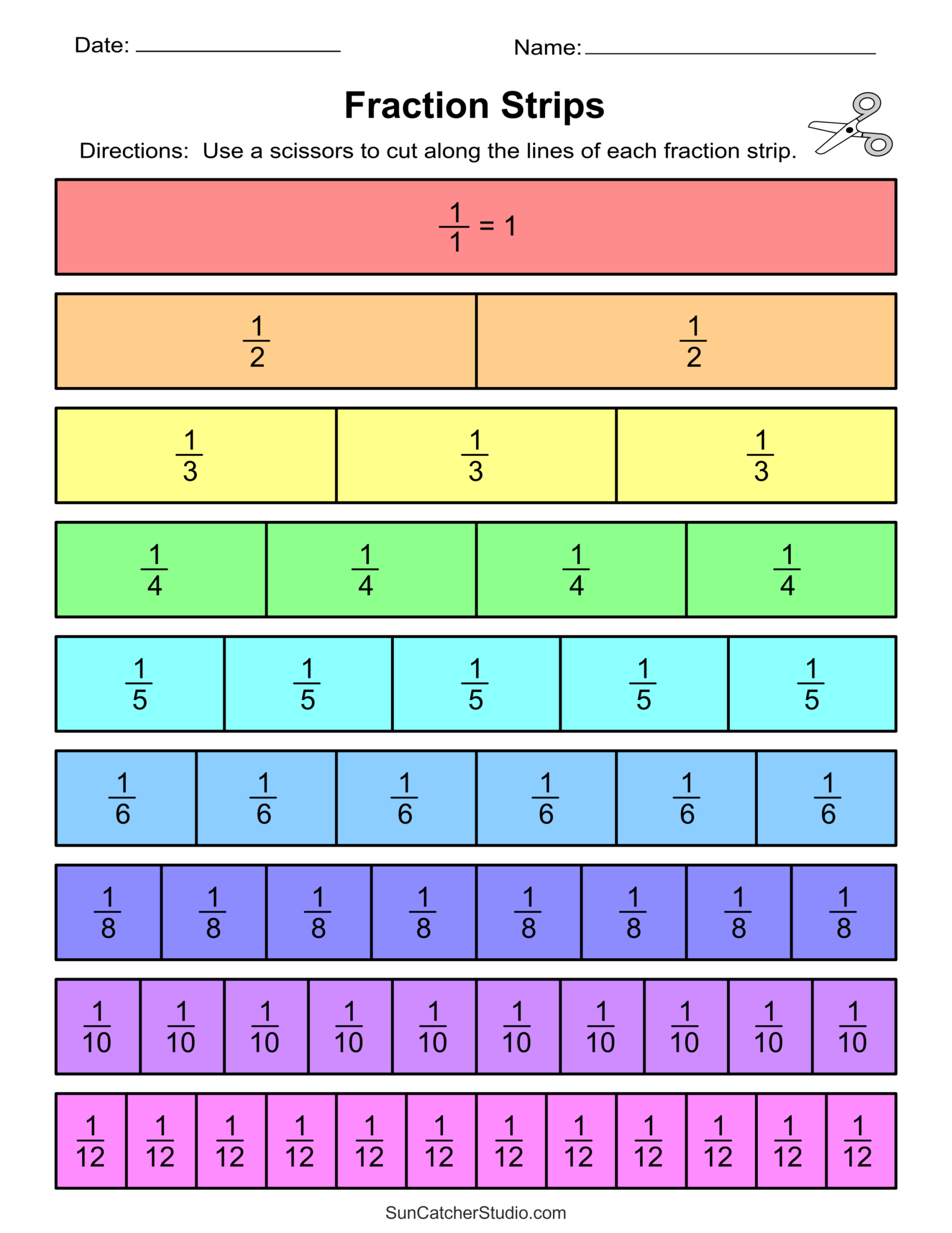 Printable Fraction Strips And Fraction Bars – Free Printables within Printable Fraction Strips 1 12
