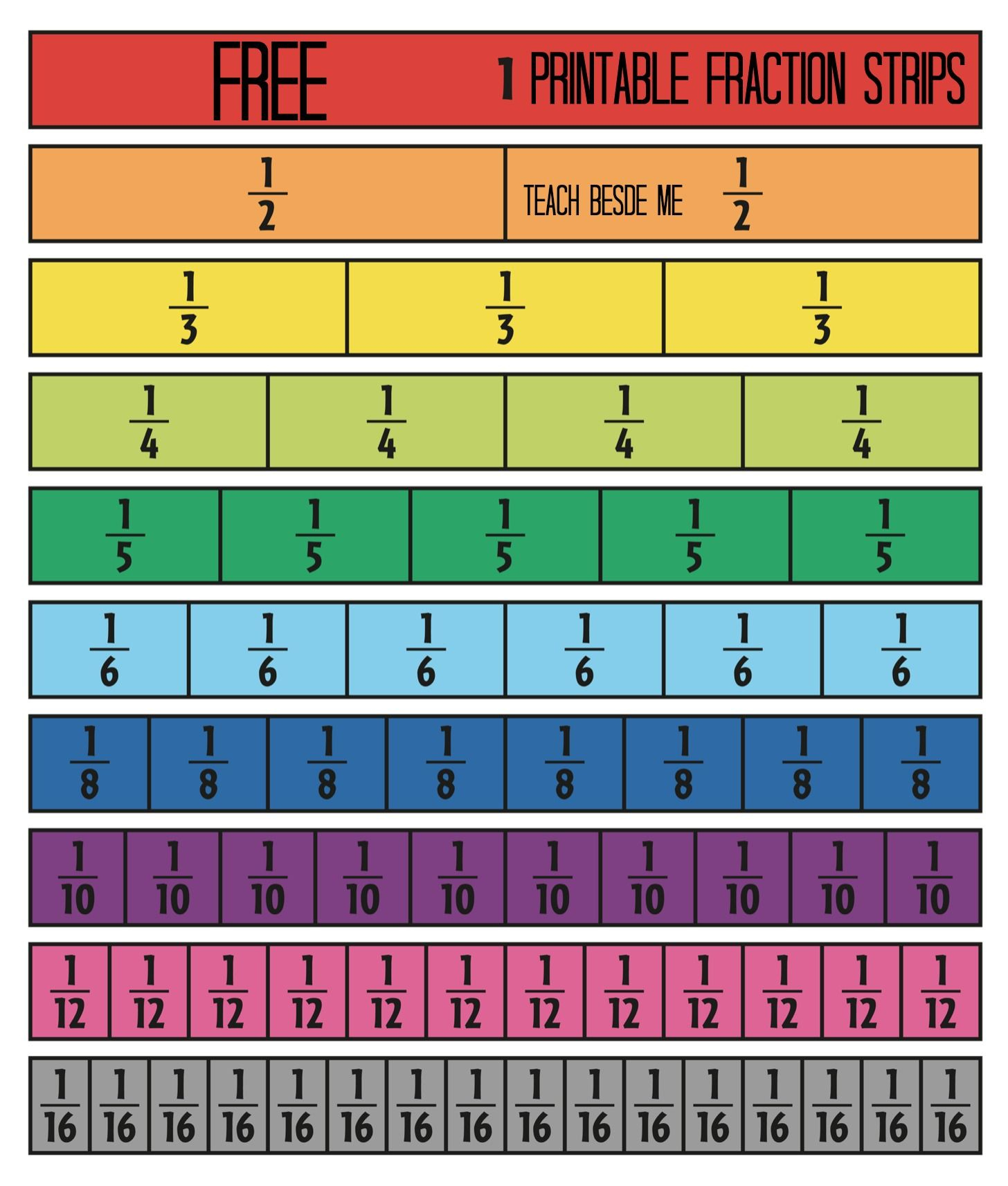 Printable Fraction Strips regarding Fraction Strips Printable to 1 16