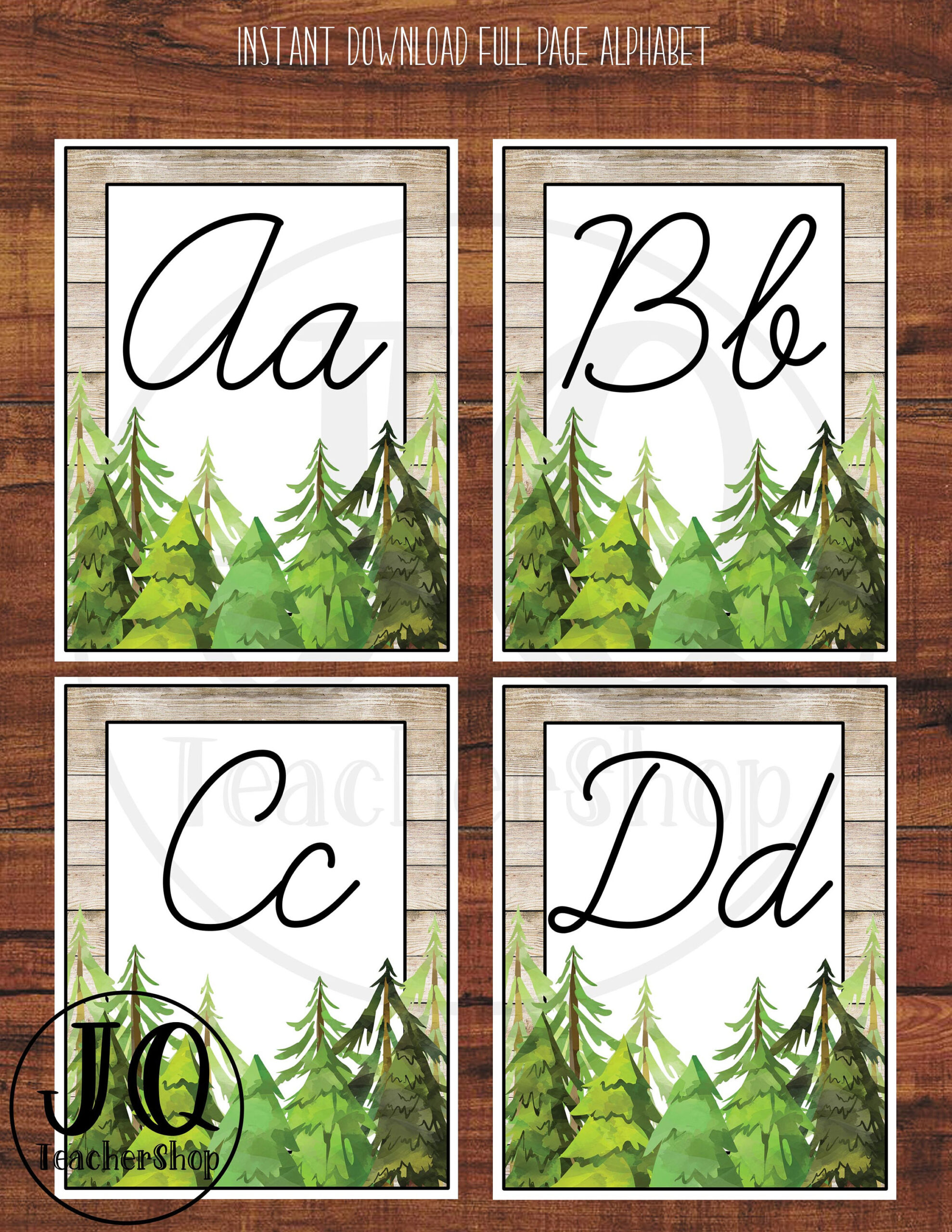 Printable Full Page Alphabet, Classroom Decor, Woodland Theme within Printable Cursive Letters For Classroom Display