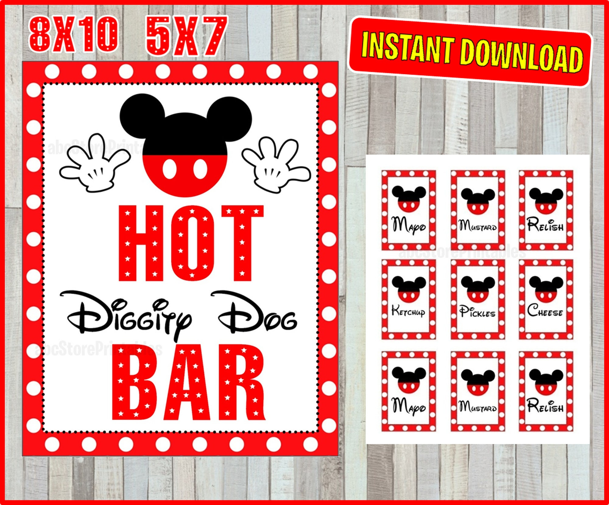 Printable Mickey Mouse Hot Diggity Dog Bar Sign And Condiment with Hot Diggity Dog Bar Printable Free