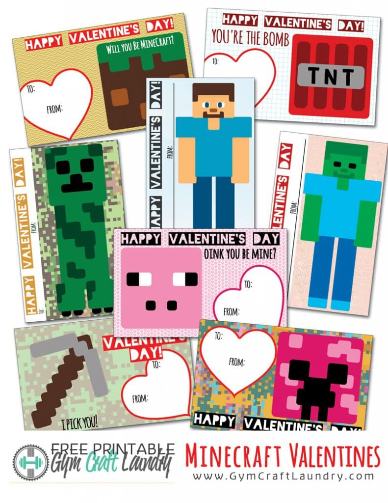 Printable Minecraft Valentines Cards For The Class - Gym Craft Laundry intended for Free Minecraft Valentine Printables