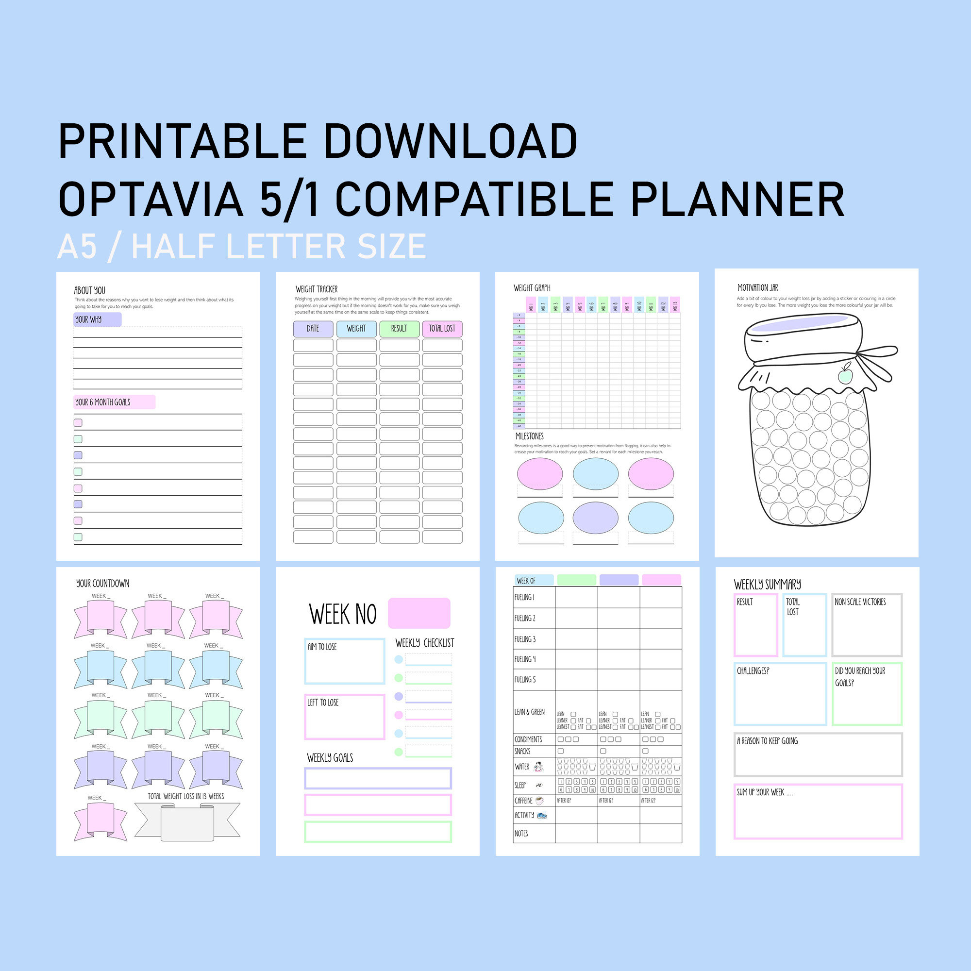 Printable Optavia 5-1 Food Diary / Weight Loss Journal / Digital pertaining to Printable Optavia Tracking Sheets Free