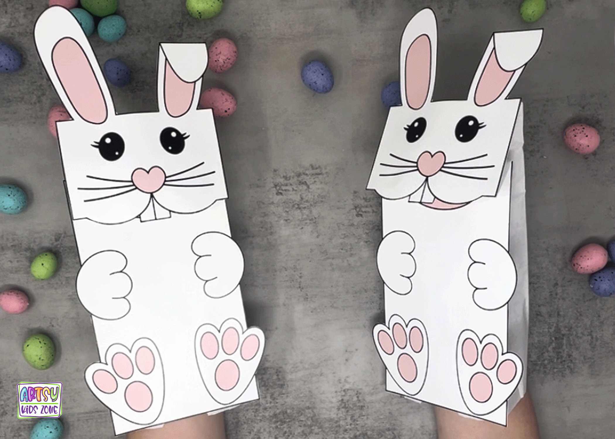 Printable Paper Bag Bunny Puppets with Free Printable Paper Bag Bunny Puppet Templates