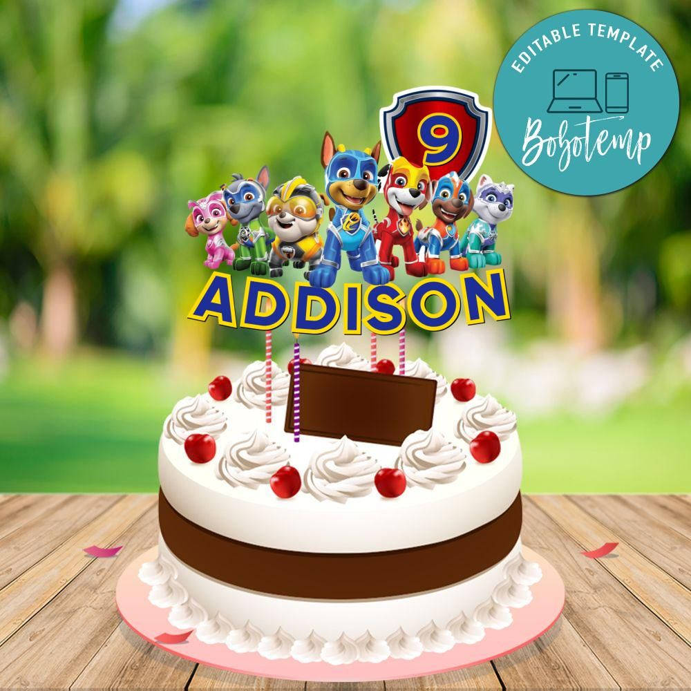 Printable Paw Patrol Mighty Pups Birthday Cake Topper Template with regard to Printable Paw Patrol Cake Topper