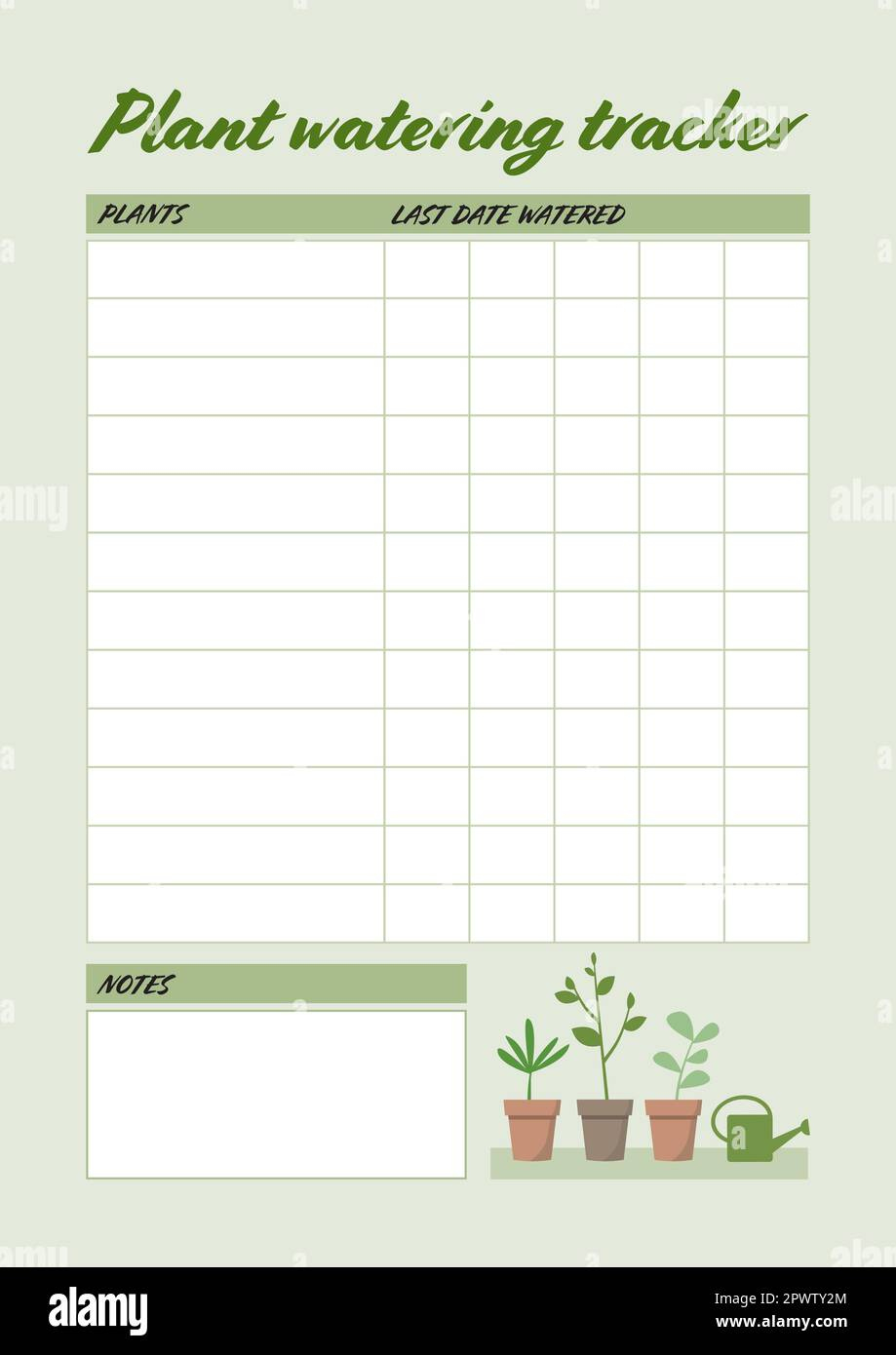 Printable Plant Watering Tracker. A5 Sized Template For Houseplant with Printable Plant Watering Schedule Template