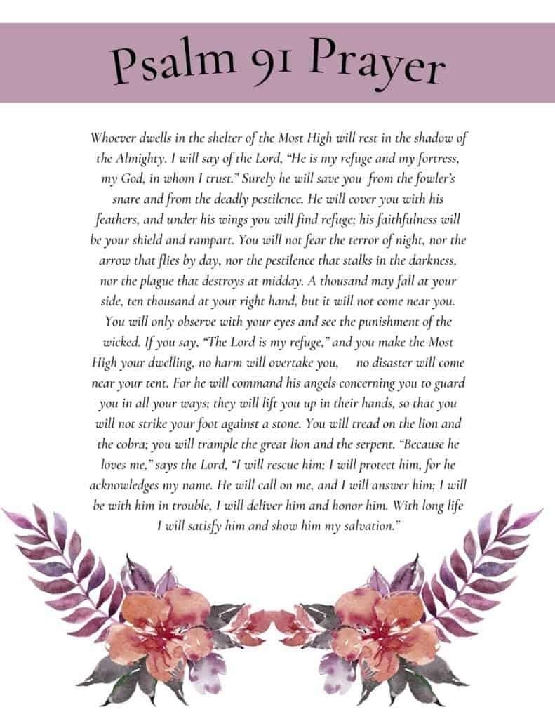 Printable Psalm 91 Prayer Of Protection in Psalm 91 Printable Free