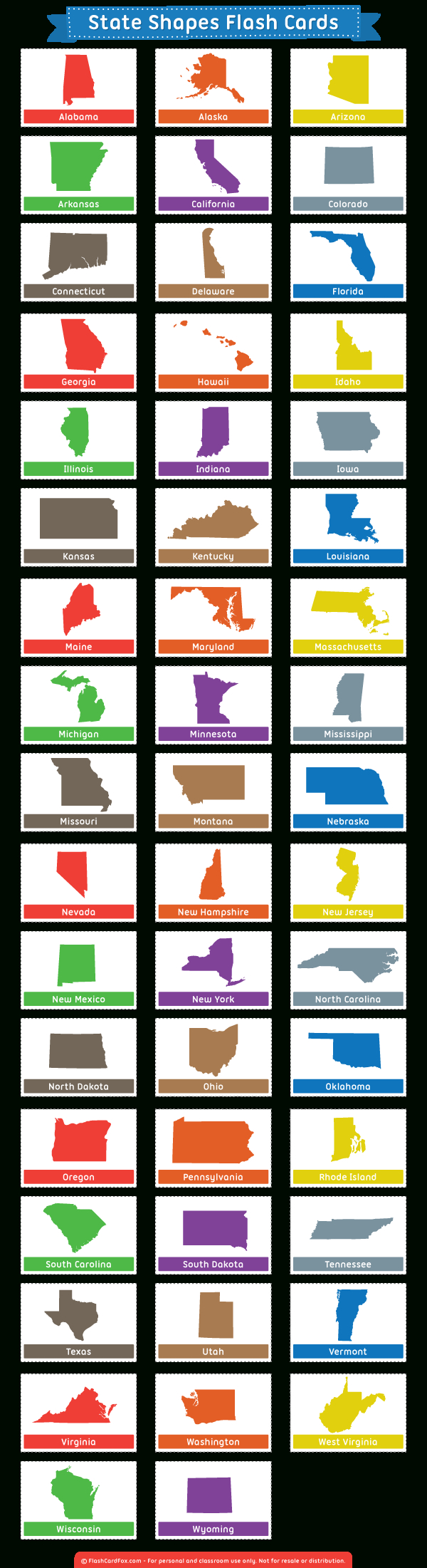Printable State Shapes Flash Cards within 50 States Flash Cards Printable