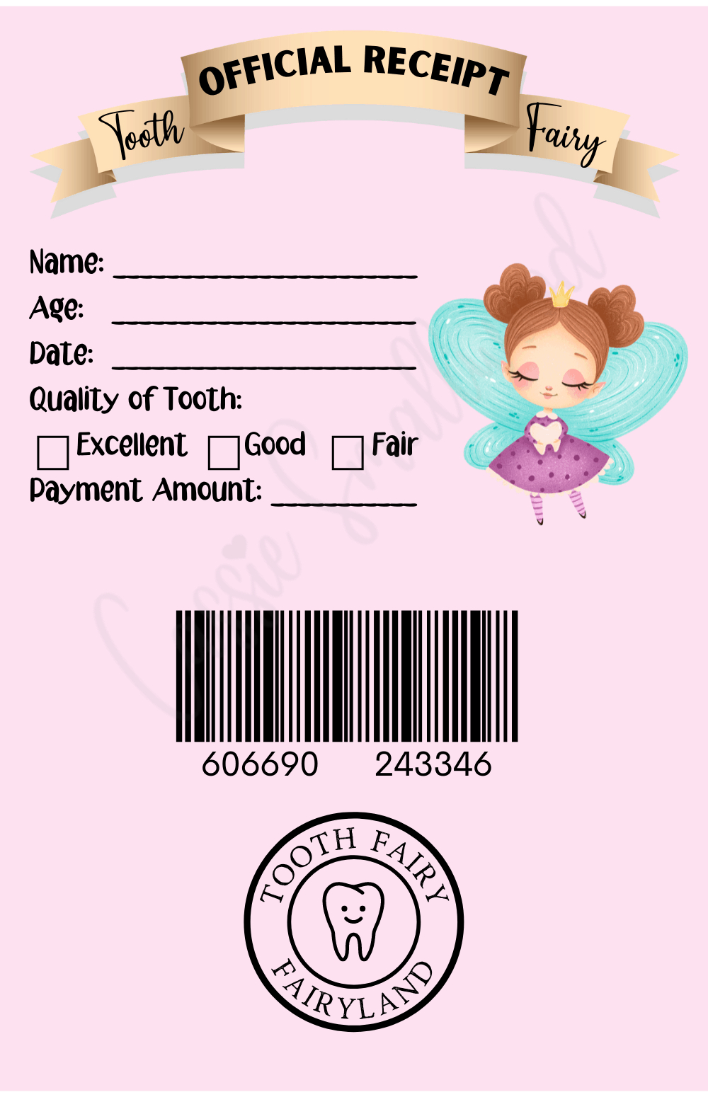 Printable Tooth Fairy Receipt For Girls - Cassie Smallwood pertaining to Tooth Fairy Receipt Printable Free Download