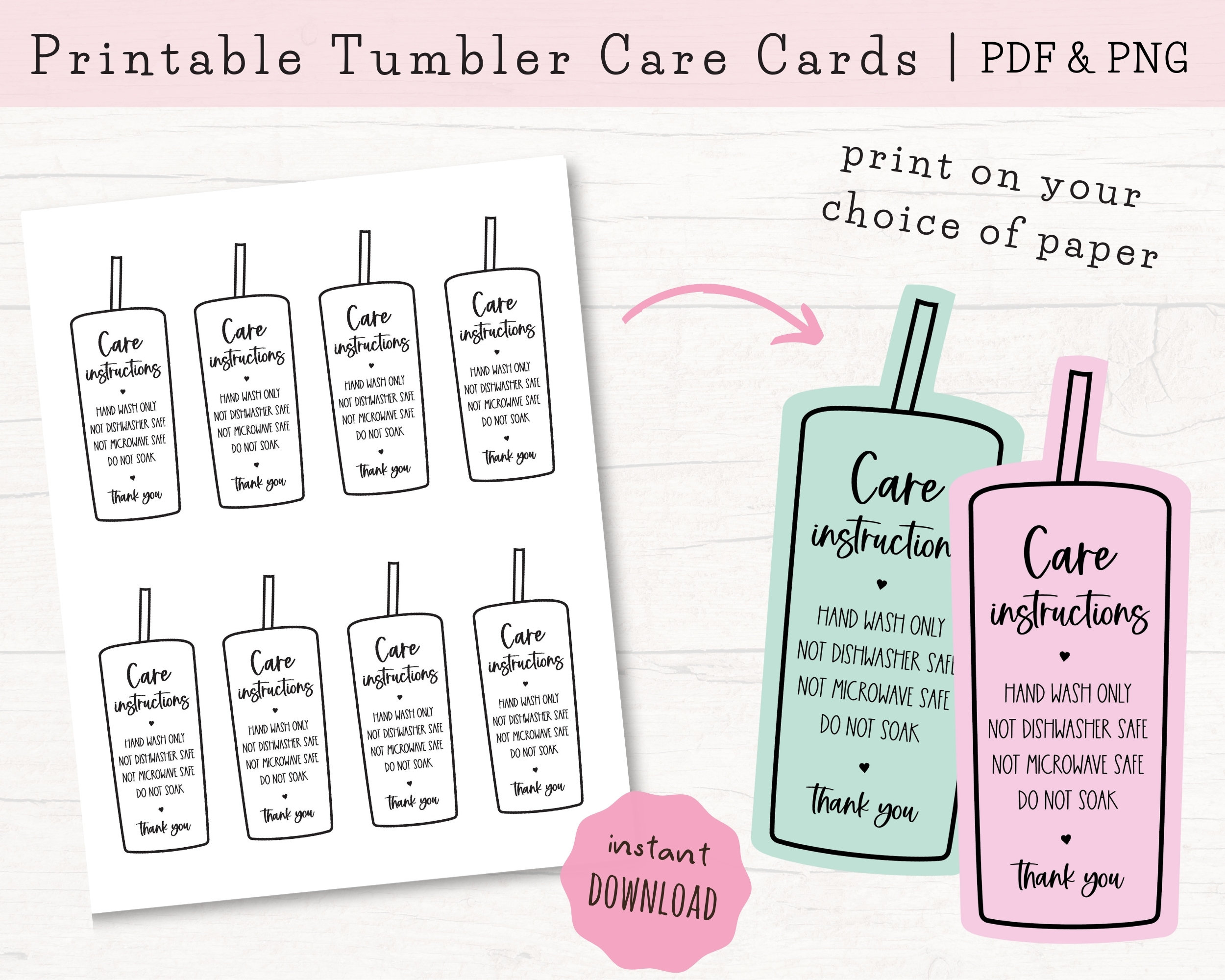Printable Tumbler Care Cards, Skinny Tumbler Care Instructions within Free Printable Sublimation Tumbler Care Instructions