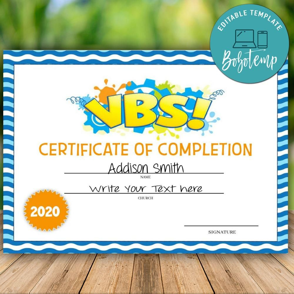 Printable Vbs Vacation Bible School Certificate Of Completion Diy regarding Free Printable Vbs Certificate Template