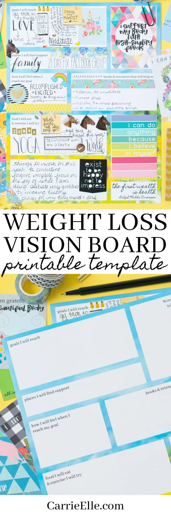 Printable Weight Loss Vision Board Template - Carrie Elle inside Free Printable Weight Loss Vision Board Printables