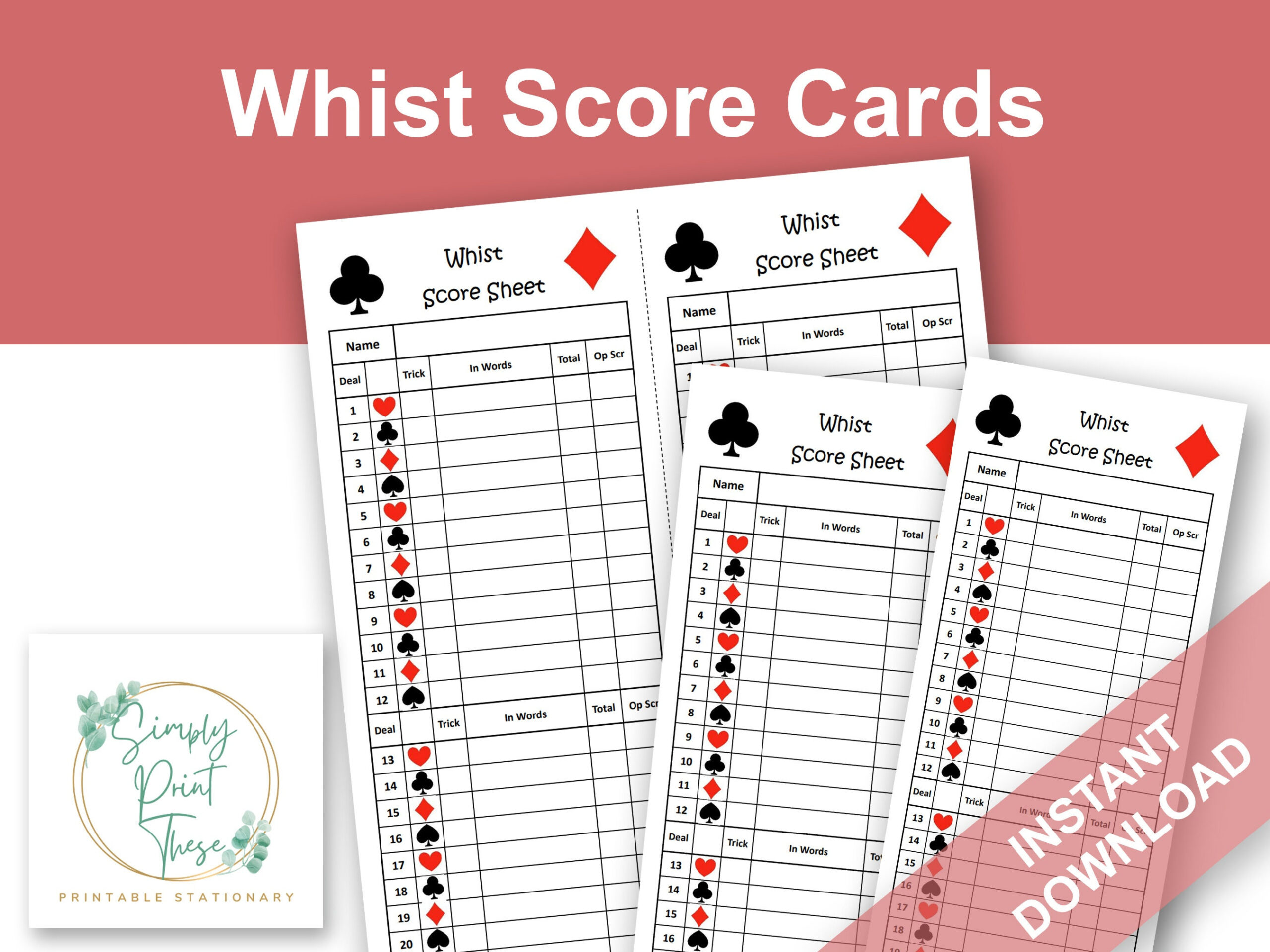 Printable Whist Score Sheets To Record Your Whist Card Games with Printable Free Whist Score Card Template