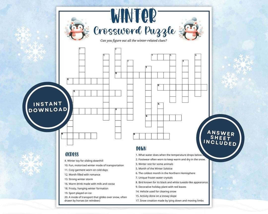 Printable Winter Crossword Puzzle For Kids And Adults, Fun Winter with Winter Crossword Printable