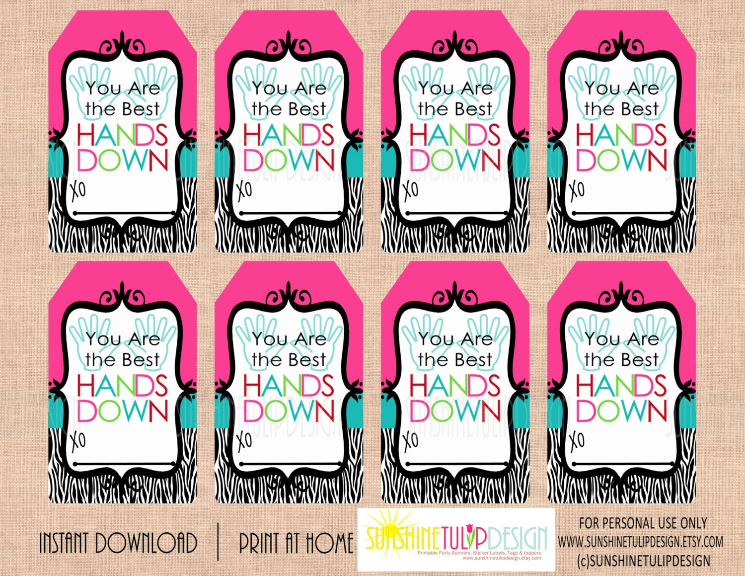 Printable You Are The Best Hands Down Gift Tags, Printable Teacher Appreciation Gift Tags, Printable Friendship Tagssunshinetulipdesign intended for Free Printable Hands Down Printable Tag