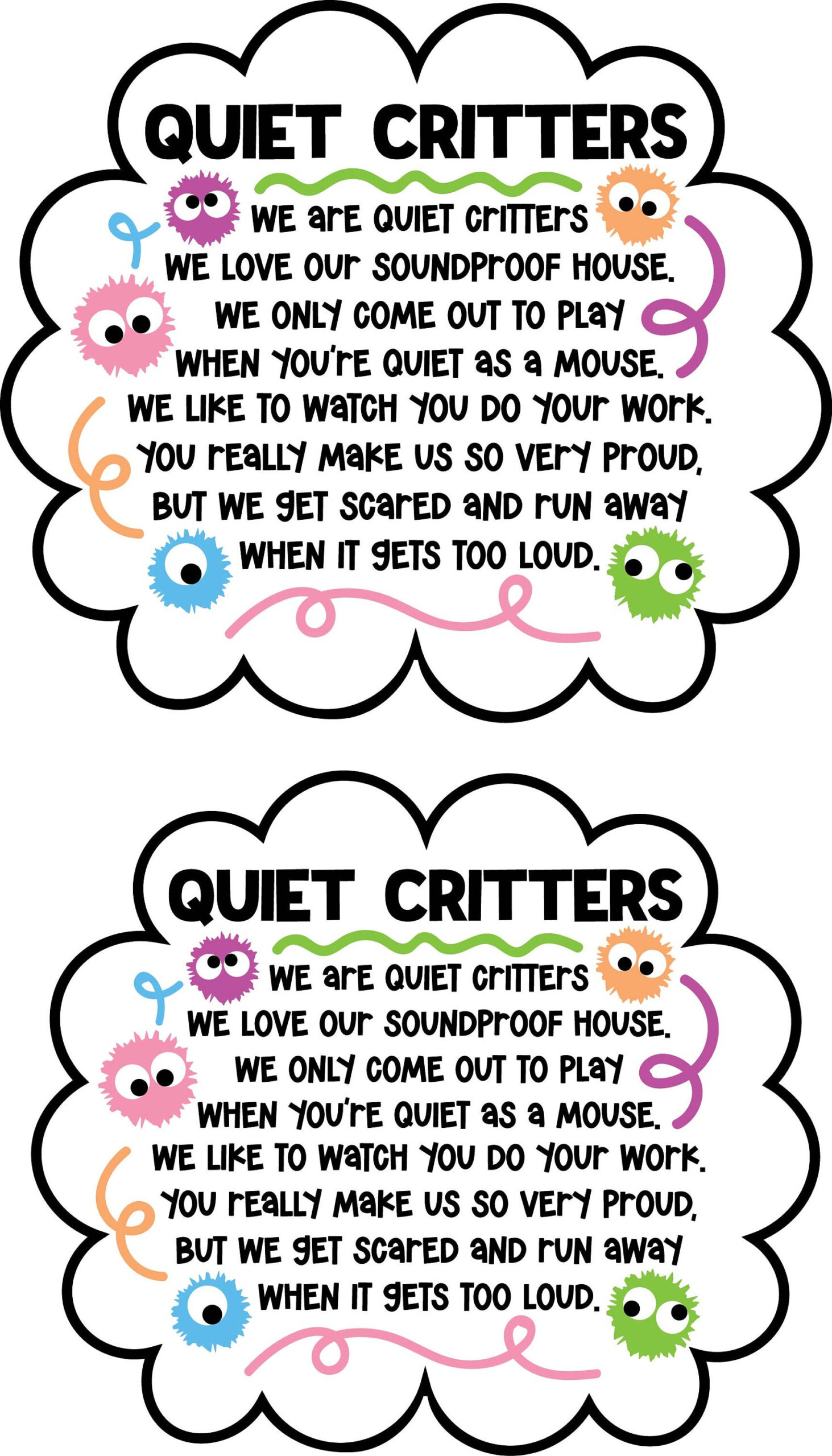 Quiet Critter Poem Svg, Behavior Management Fuzzies Svg File For for Quiet Critters Label Printable Free