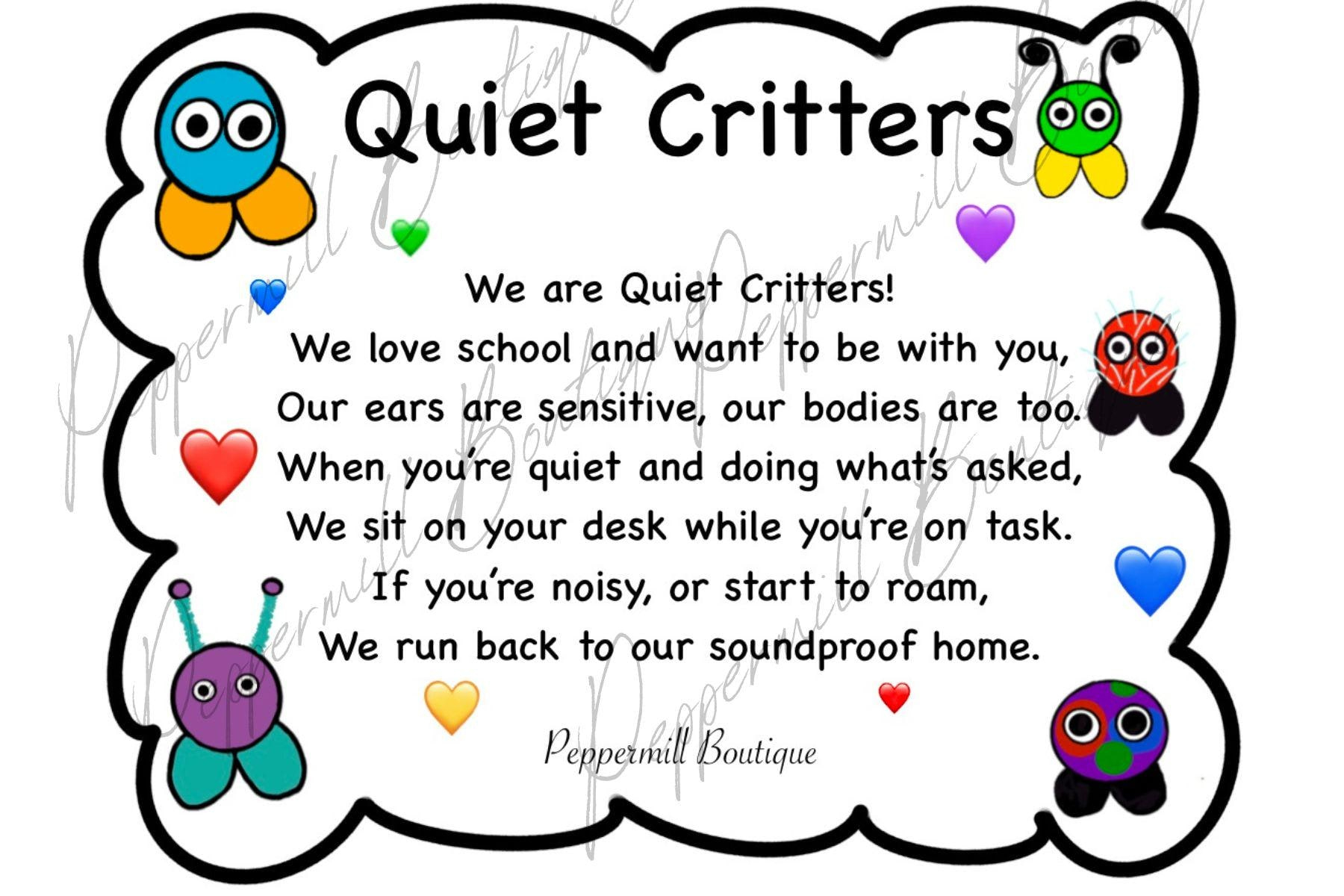 Quiet Critters Poem Label Digital Download Print Quiet Critter inside Quiet Critters Label Printable Free