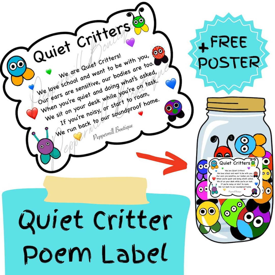 Quiet Critters Poem Label Digital Download Print Quiet Critter intended for Quiet Critters Label Printable Free