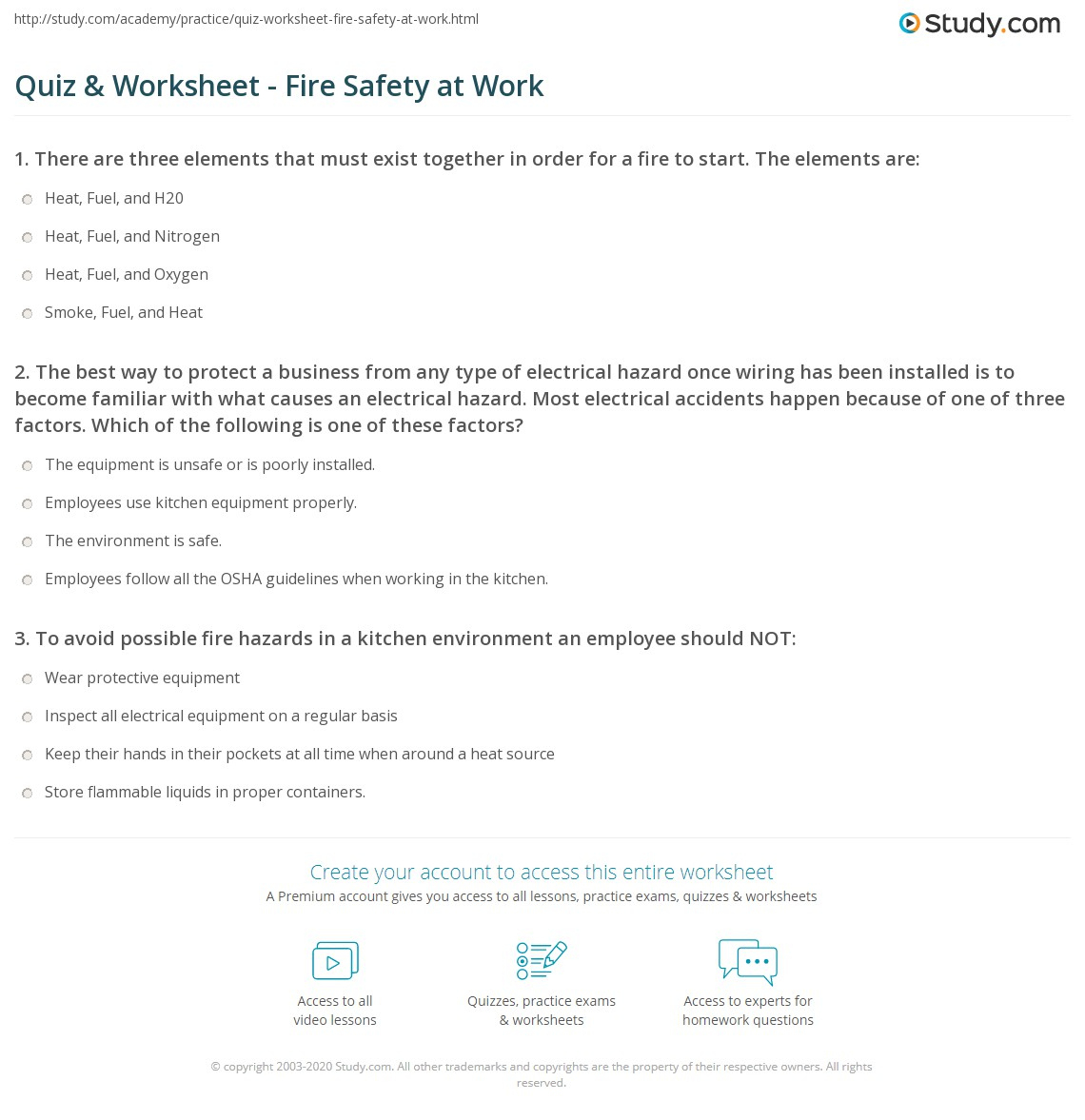 Quiz &amp;amp; Worksheet - Fire Safety At Work | Study with regard to Printable Fire Safety Quiz