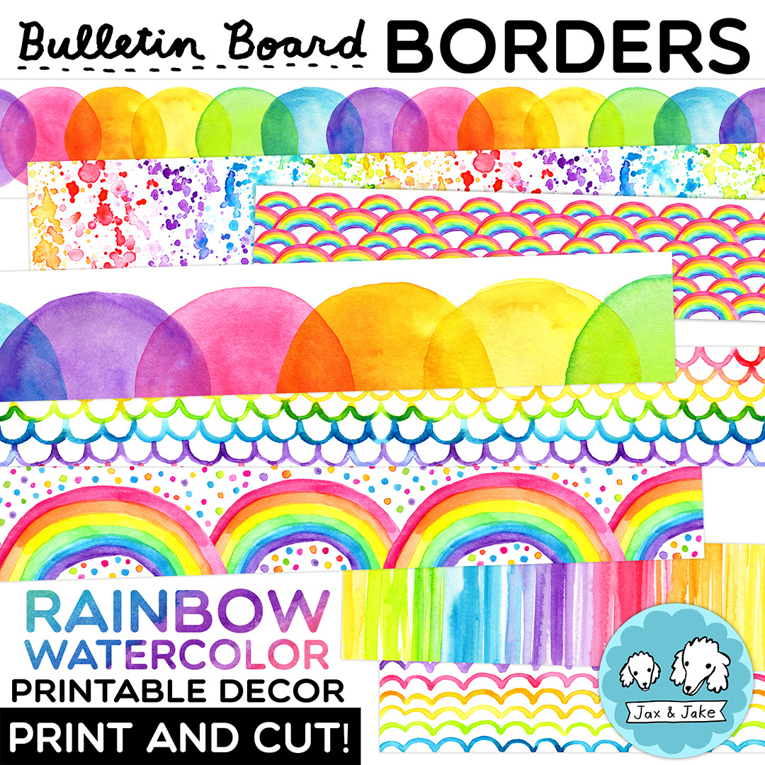 Rainbow Watercolor Bulletin Board Borders - Printable Classroom in Bulletin Board Printable Borders