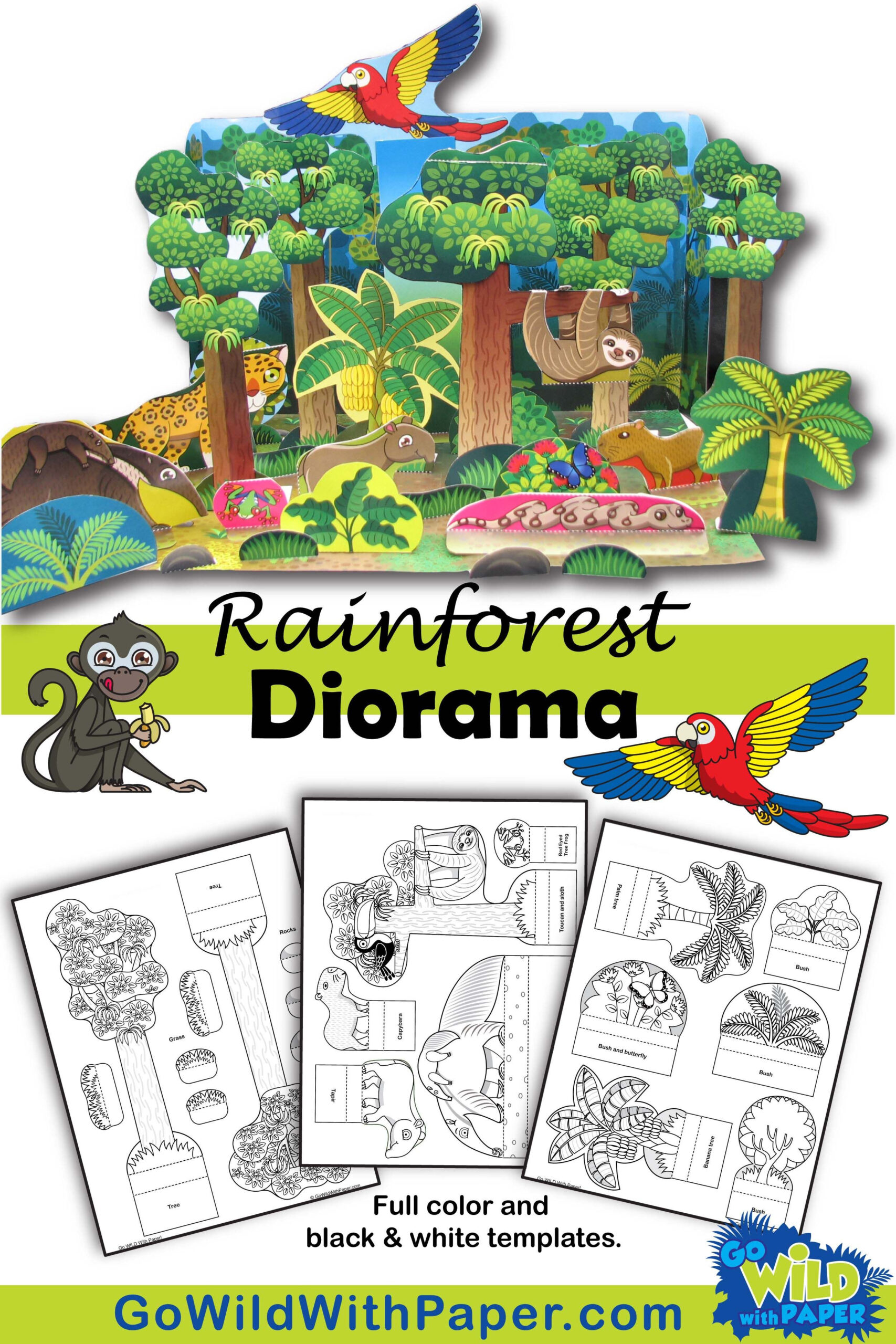 Rainforest Diorama Project - Animal Habitat Activity with Free Printable Rainforest Diorama Printables