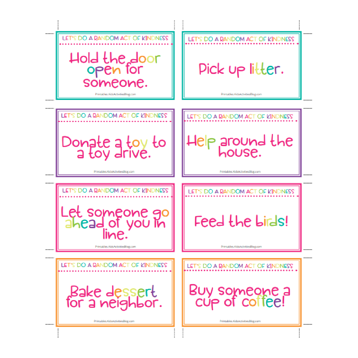 Random Acts Of Kindness Cards For Kids: 40 Free Printable Cards with Free Printable Kindness Cards