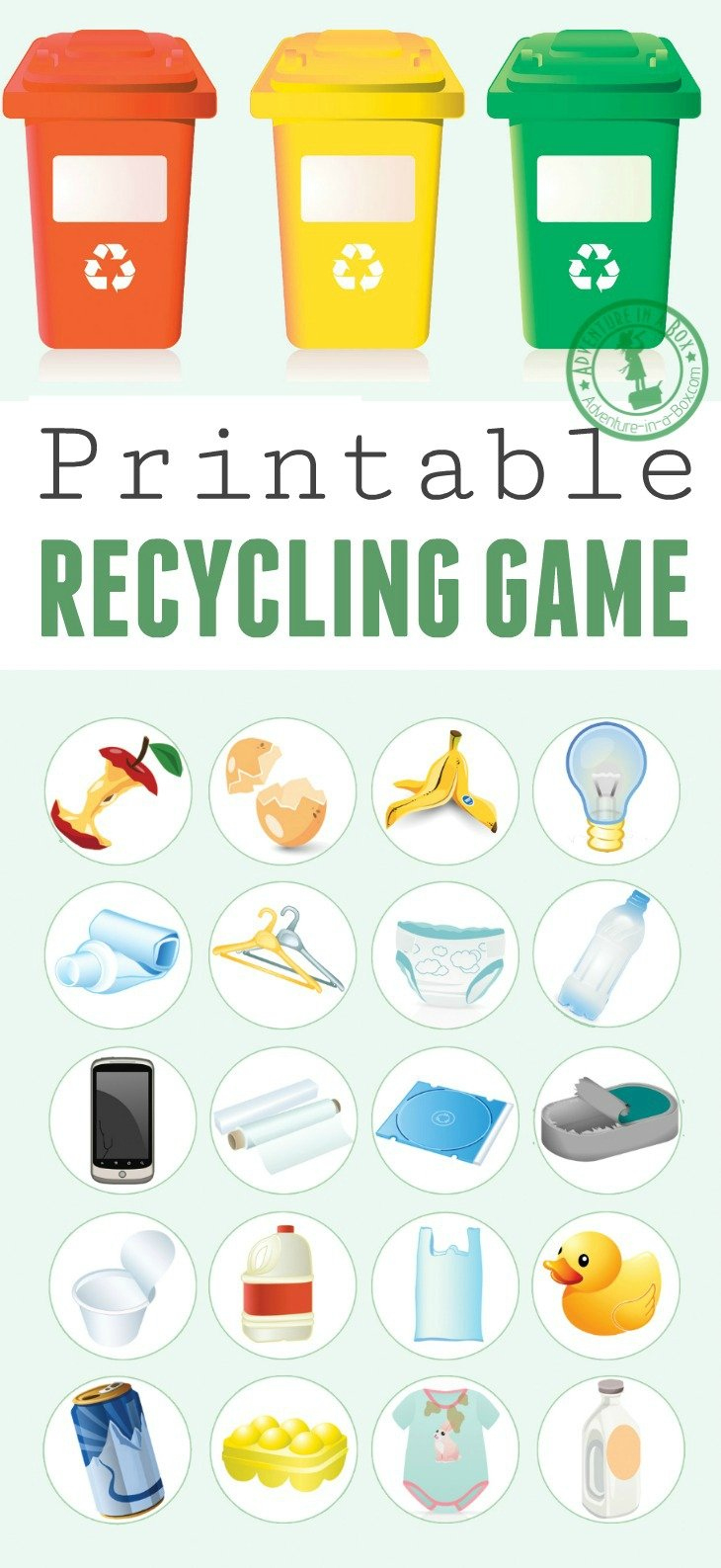 Recycling Sorting Game in Free Printable Recycling Sort
