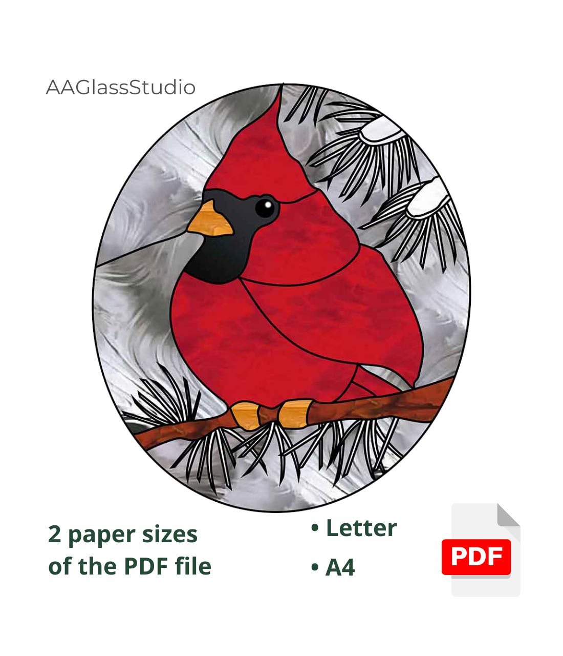 Red Cardinal Stained Glass Pattern Bird On A Branch - Aaglassstudio regarding Printable Cardinal Stained Glass Pattern