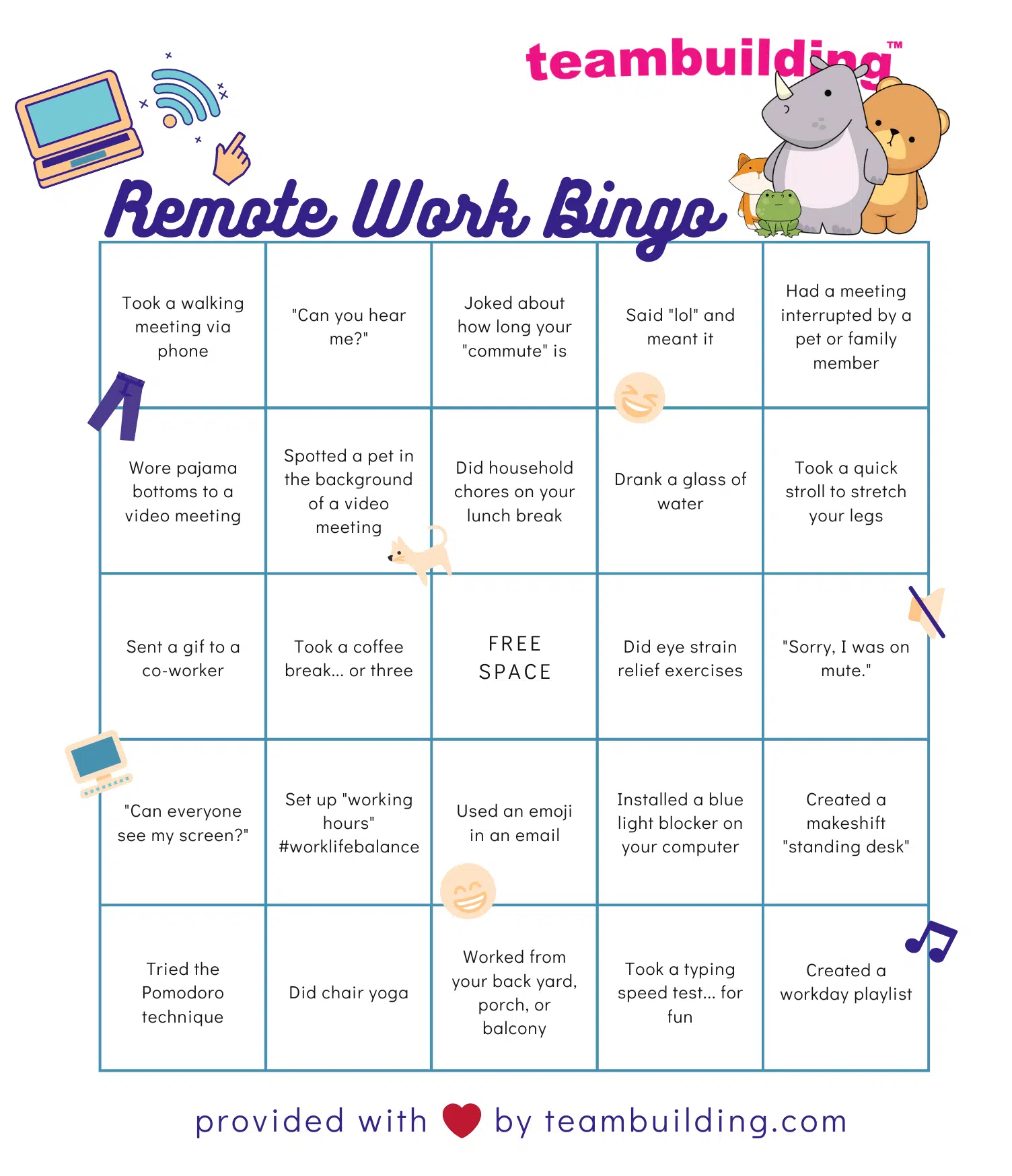 Remote Work Bingo: Free Template + Rules | Teambuilding intended for Team Building Bingo Card Generator