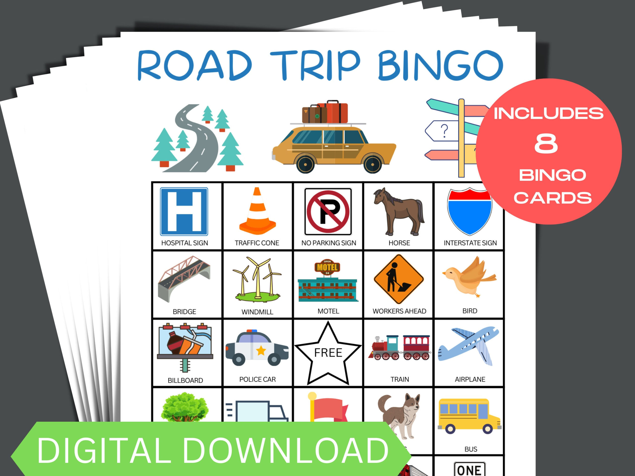 Road Trip Bingo, Auto Bingo, Road Trip Aktivität, Road Trip Spiele throughout Road Trip Bingo Cards