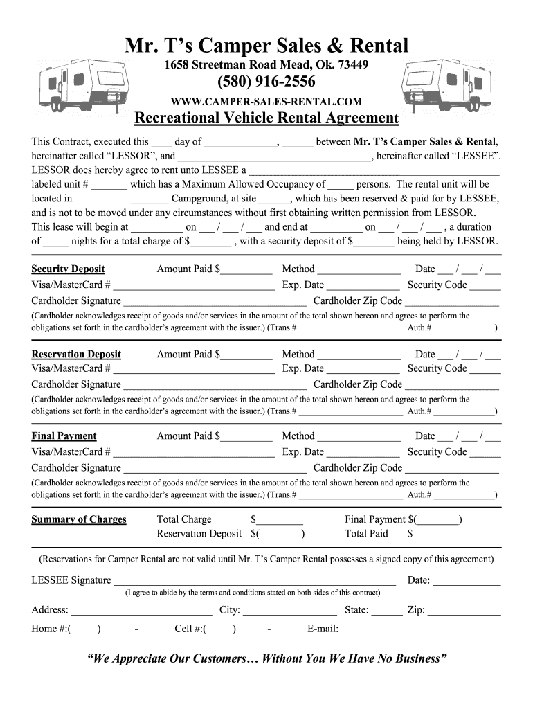 Rv Space Rental Agreement Template - Fill Online, Printable within Free Printable Rv Rental Agreement