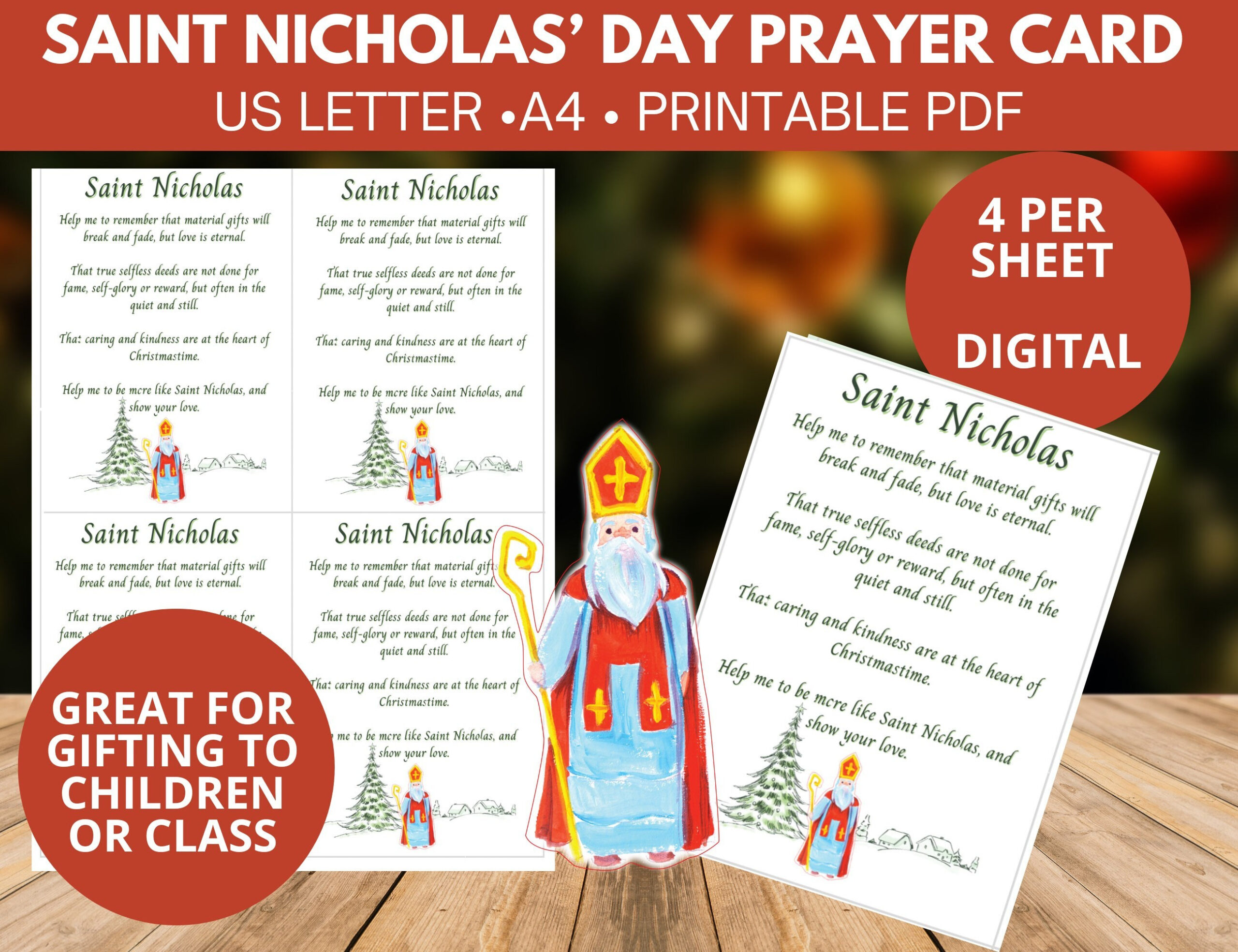 Saint Nicholas Day Gift Prayer Cards For Kids, Class, Homeschool with regard to St Nicholas Prayer Card Printable