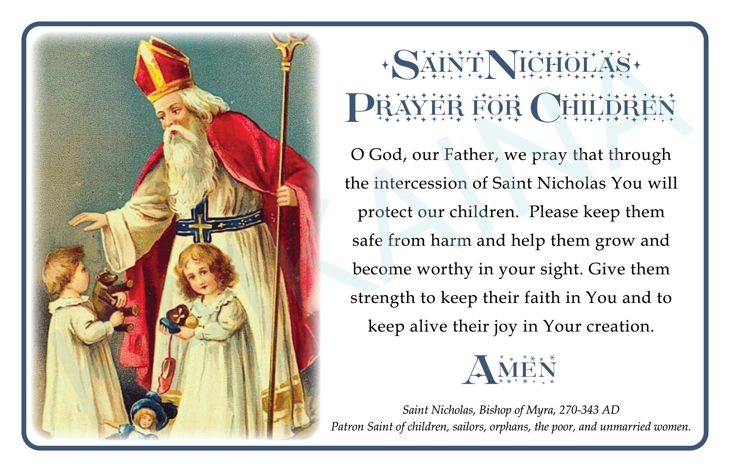 Saint Nicholas Prayer For Children Prayer Card 2 On A Page - Downloadable And Printable Catholic Saint Prayer Card with St Nicholas Prayer Card Printable