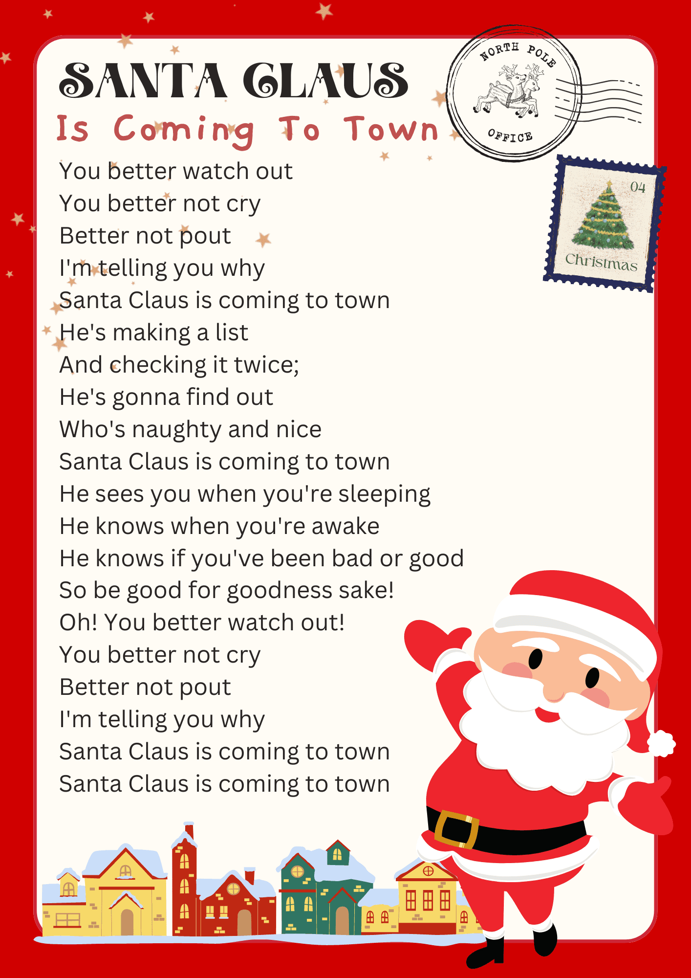 Santa Claus Is Coming To Town Lyrics in Santa Claus Is Comin to Town Lyrics Printable