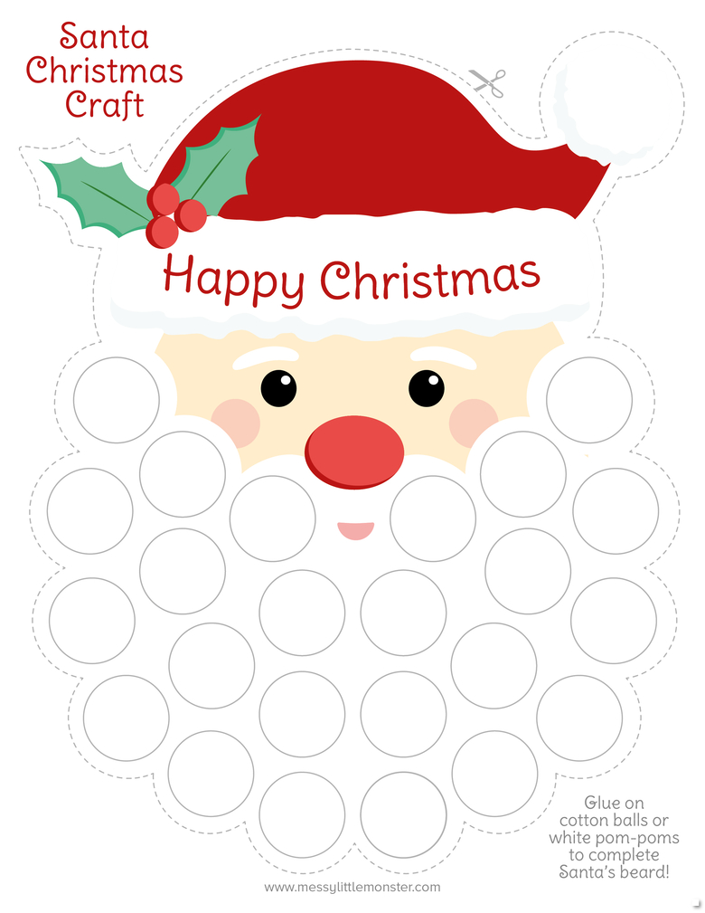 Santa&amp;#039;S Beard Christmas Countdown Printable - Messy Little Monster within Free Printable Santa Cotton Ball Beard