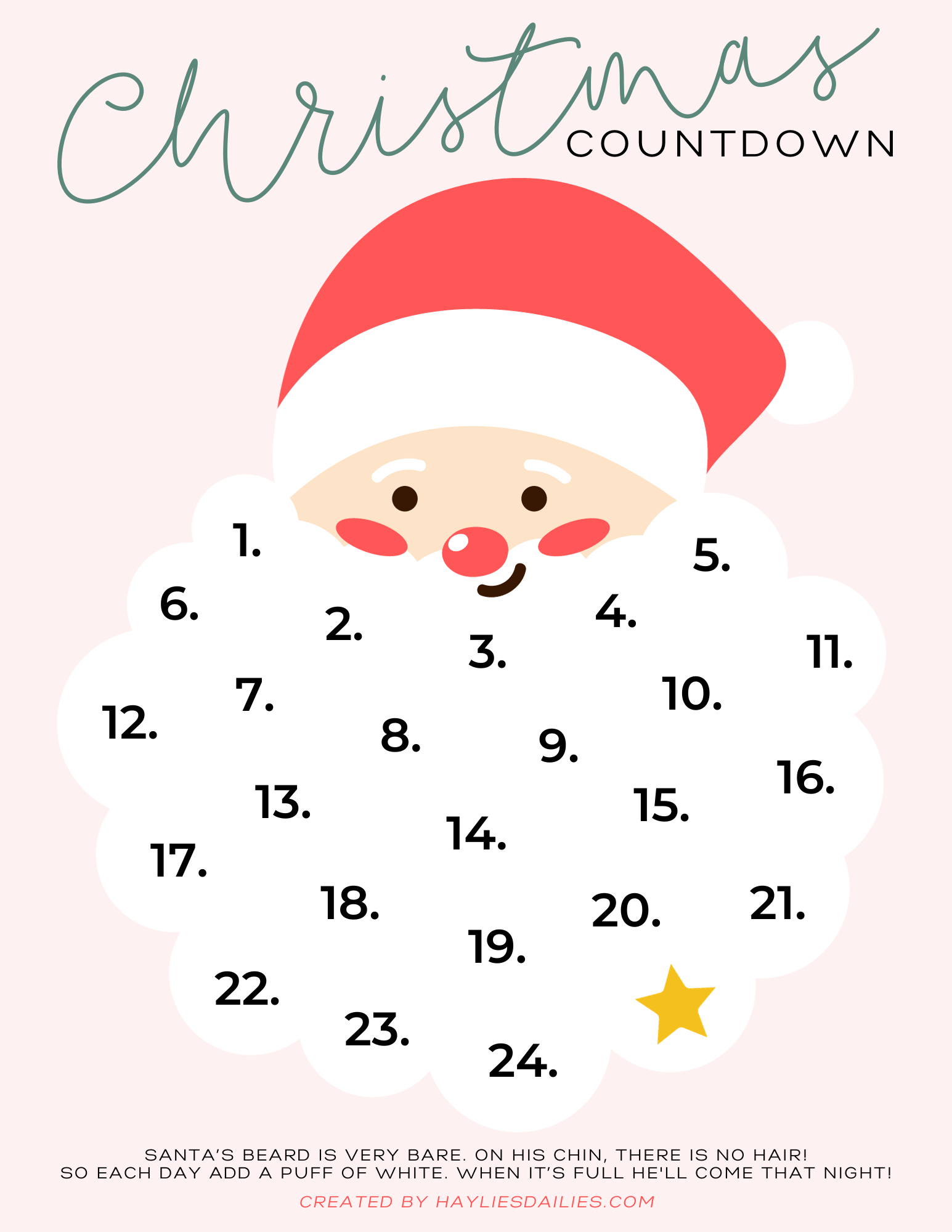 Santa&amp;#039;S Cotton Ball Beard Christmas Countdown: Free Printable inside Free Printable Santa Cotton Ball Beard