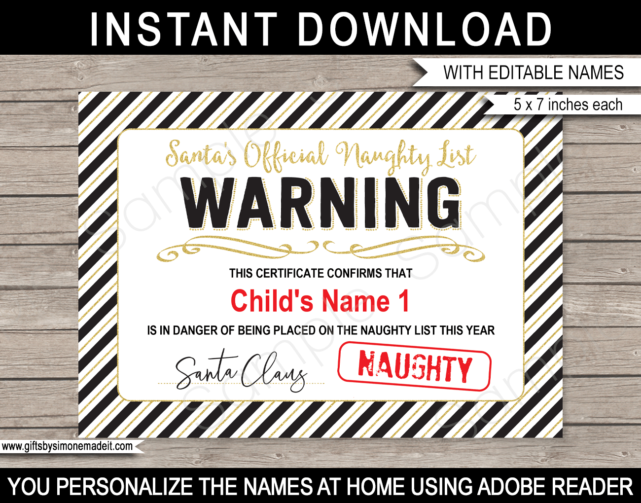 Santa&amp;#039;S Official Naughty List Warning Certificate - Black &amp;amp; Gold throughout Naughty List Certificate Free Printable