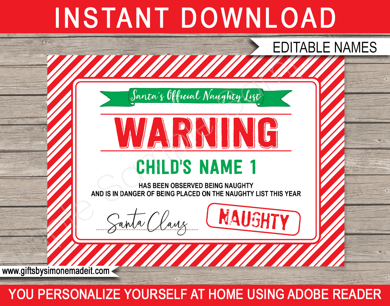 Santa&amp;#039;S Official Naughty List Warning Certificate - Red &amp;amp; Green in Naughty List Certificate Free Printable