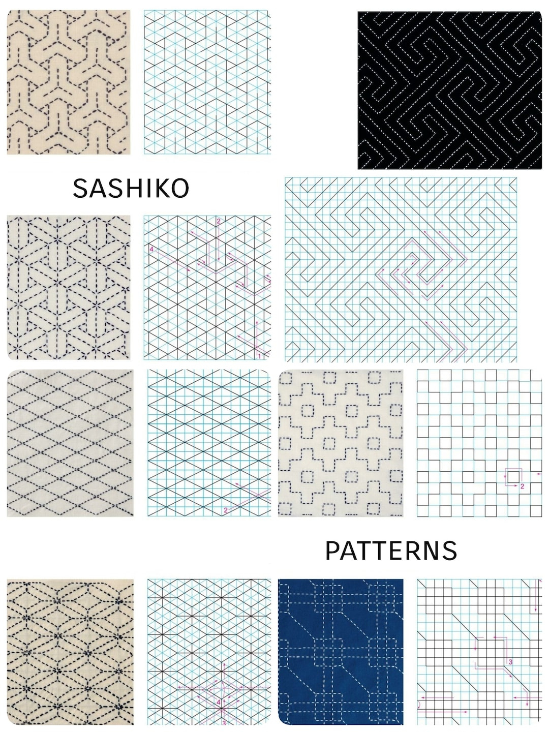 Sashiko Stickerei Japanische Muster Set Pdf Sofort Download Digital Druckbar - Etsy.de inside Pdf Free Printable Sashiko Patterns
