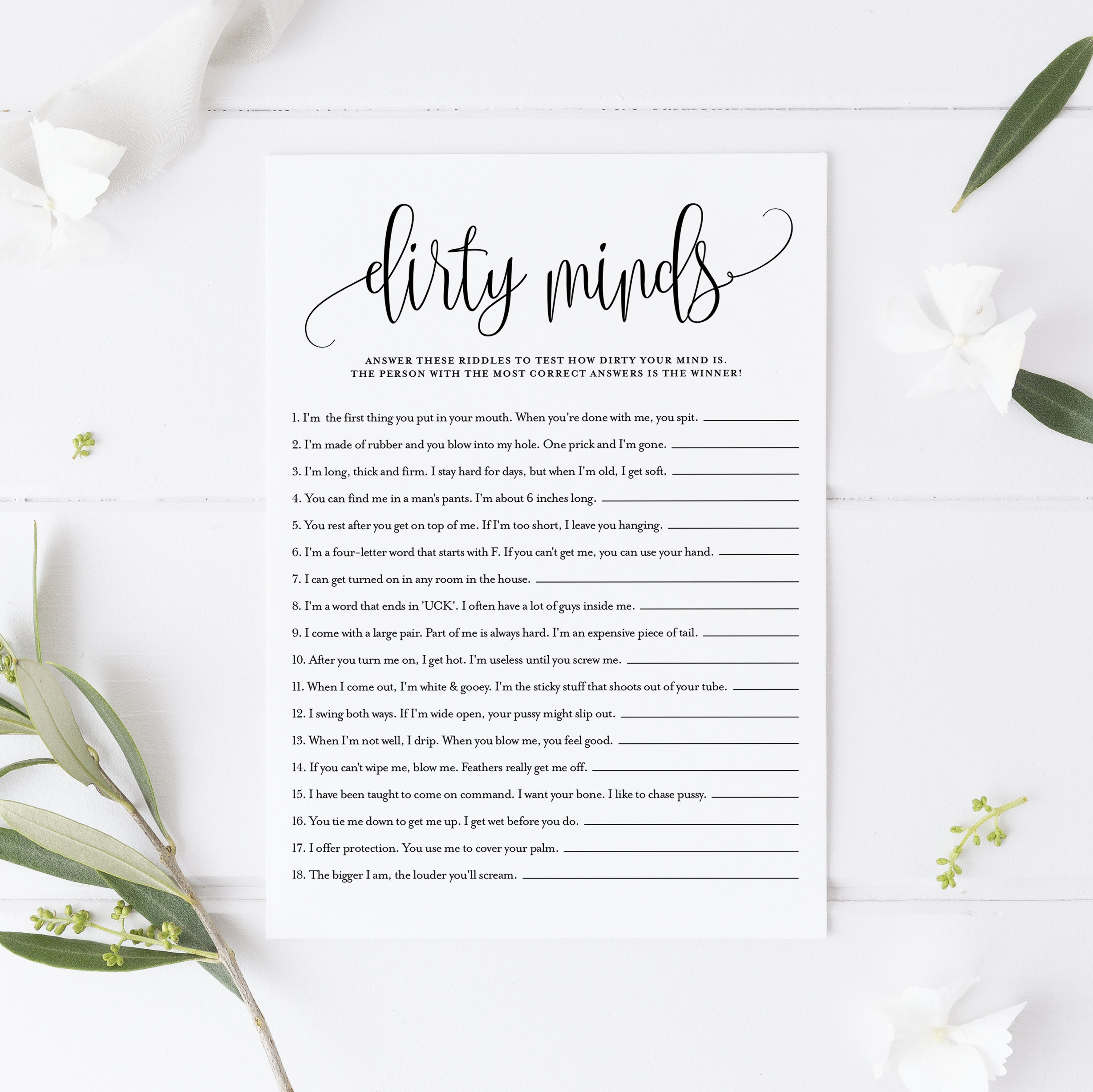 Script Dirty Minds Spiel Karte - Schmutzige Rätsel Bachelorette regarding Dirty Minds Game Printable Free