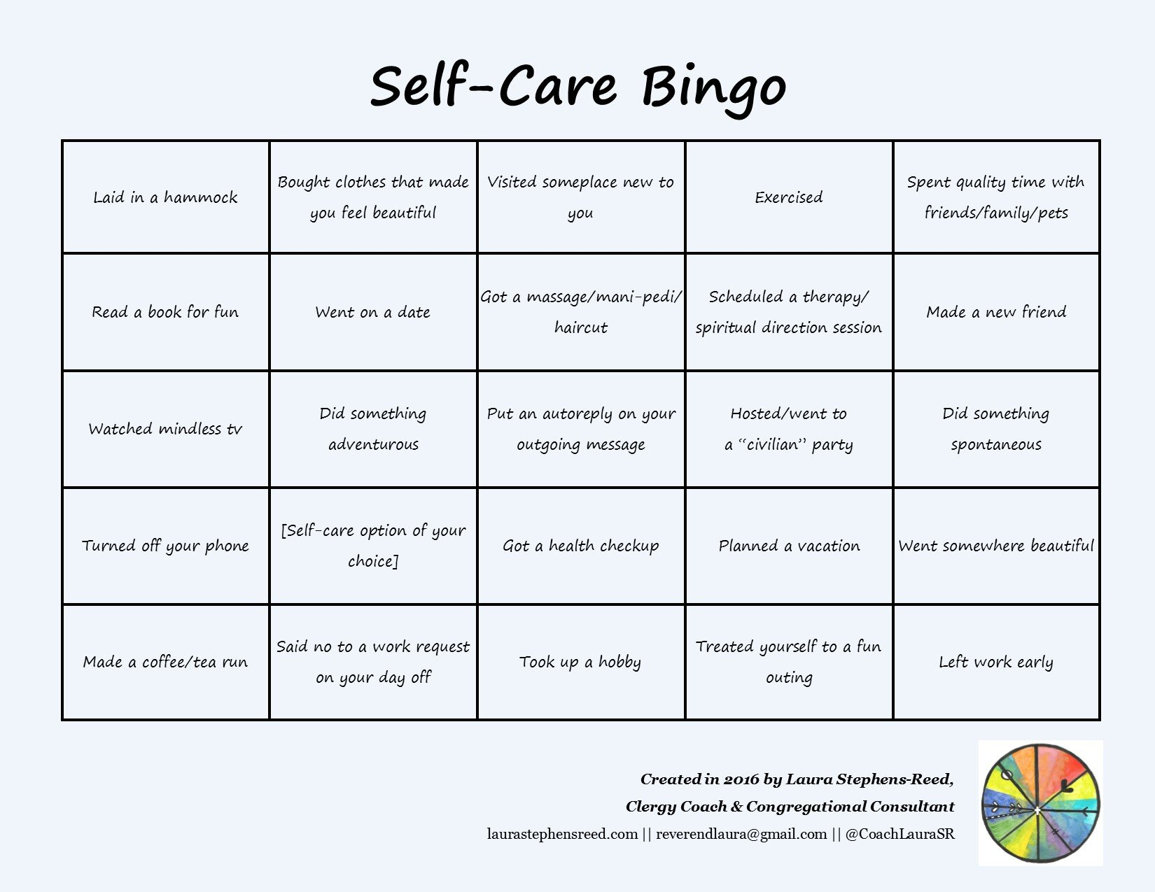 Self-Care Bingo — Laura Stephens-Reed inside Self Care Bingo Cards