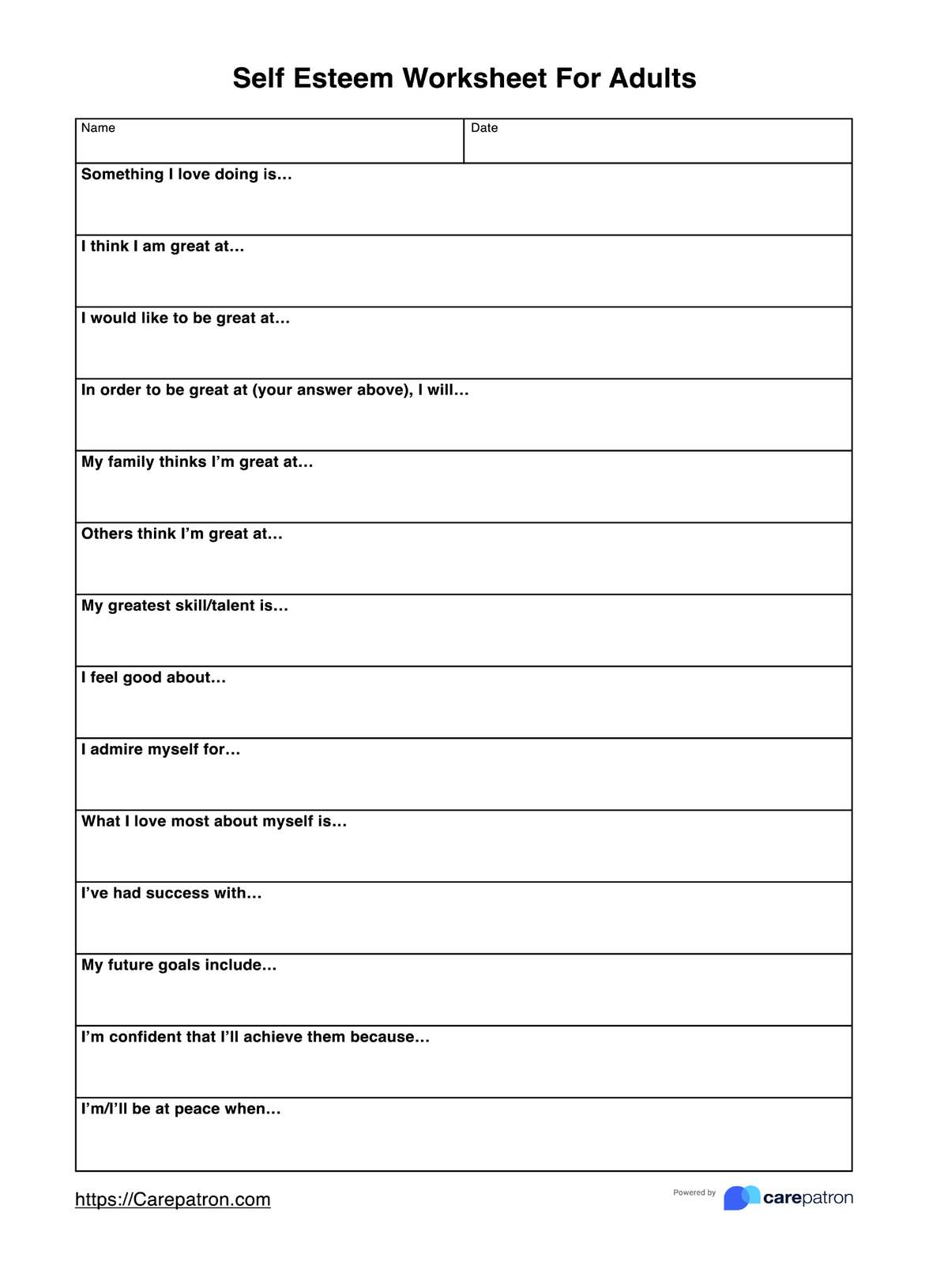 Self-Esteem Worksheet For Adults &amp;amp; Example | Free Pdf Download with Free Printable Self Love Worksheets